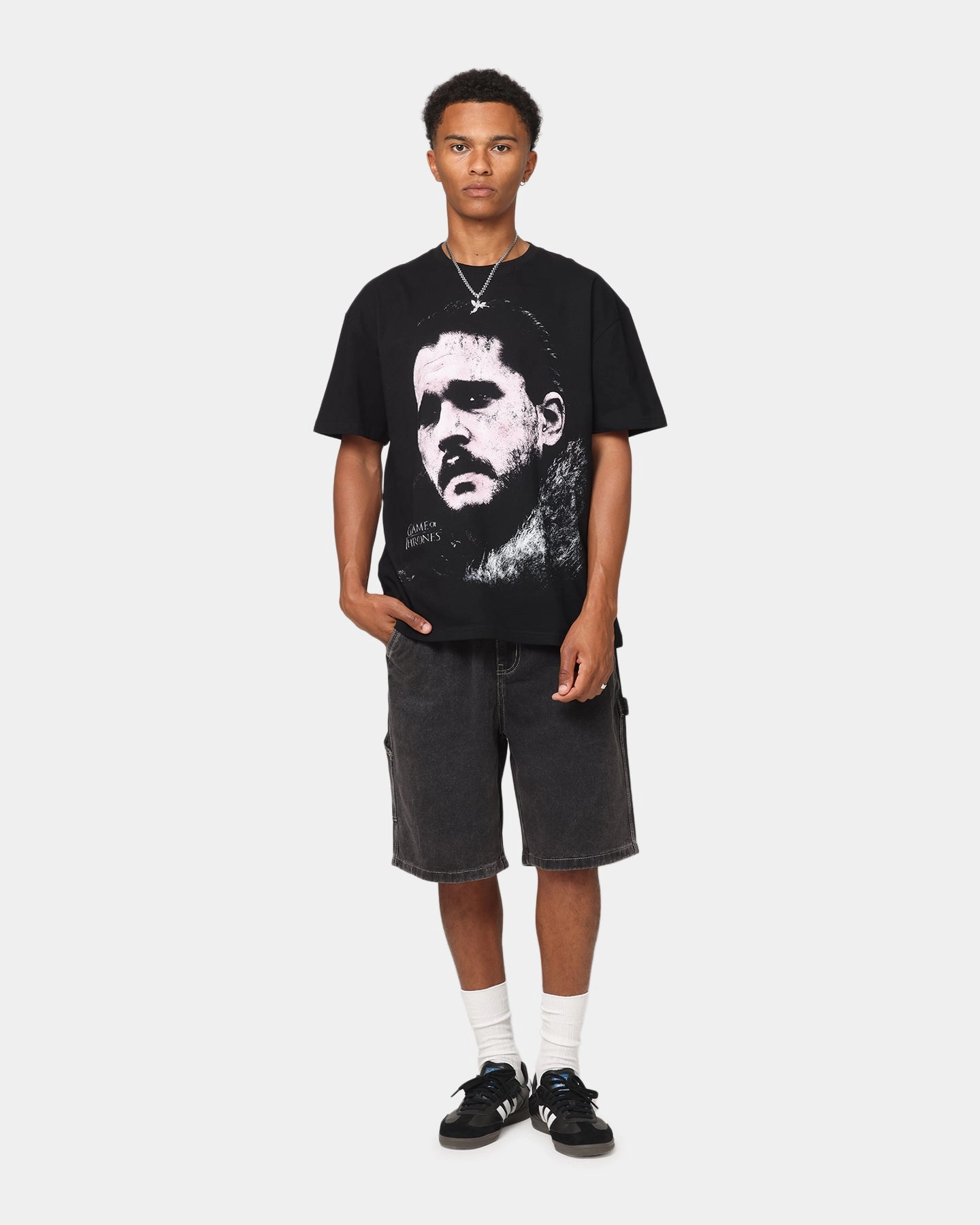 HighDensityFoam Rolled Hem Detailing Goat Crew X Game Of Thrones Jon Snow Vintage T-Shirt Black Acidwash