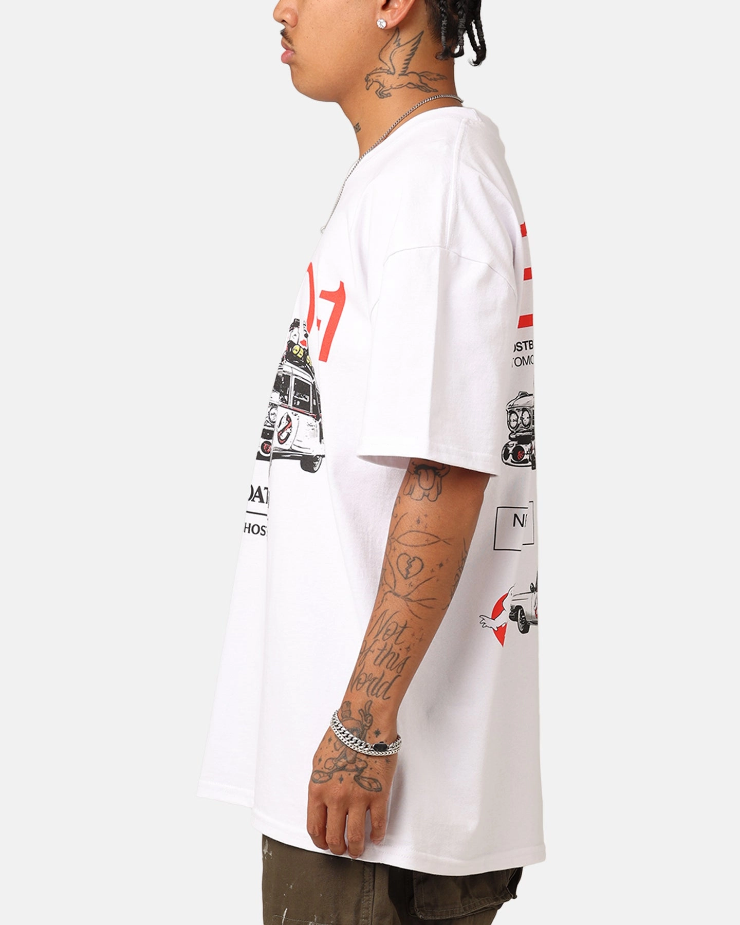 Goat Crew X Ghostbusters Ecto-1 Heavyweight T-Shirt White Seamless Knit Design BondedSeams