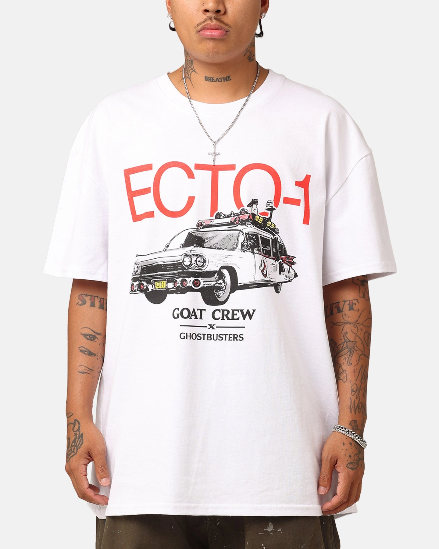 Goat Crew X Ghostbusters Ecto-1 Heavyweight T-Shirt White NonChafeCollarTech