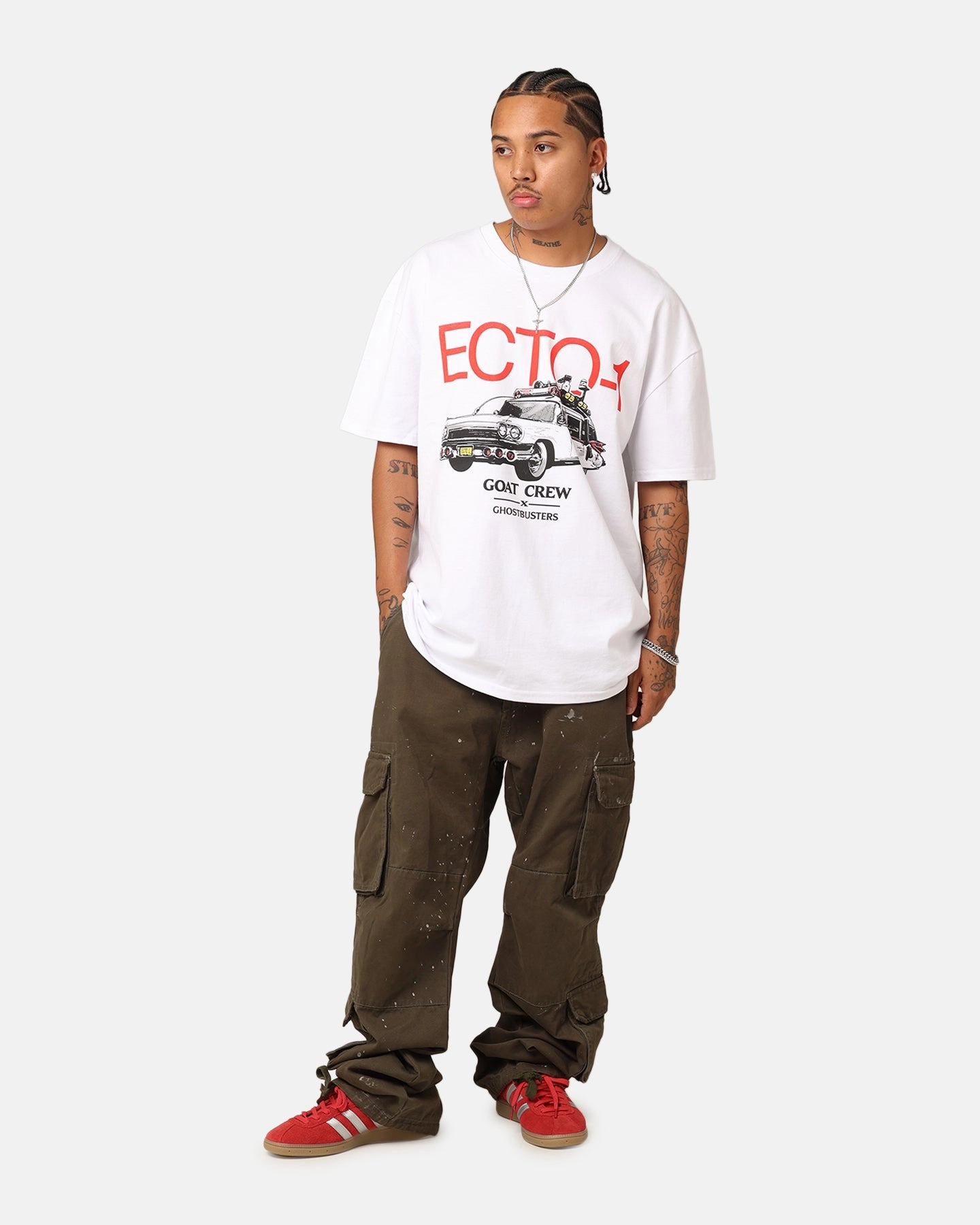 TearResistantWeave Odor Resistant Goat Crew X Ghostbusters Ecto-1 Heavyweight T-Shirt White