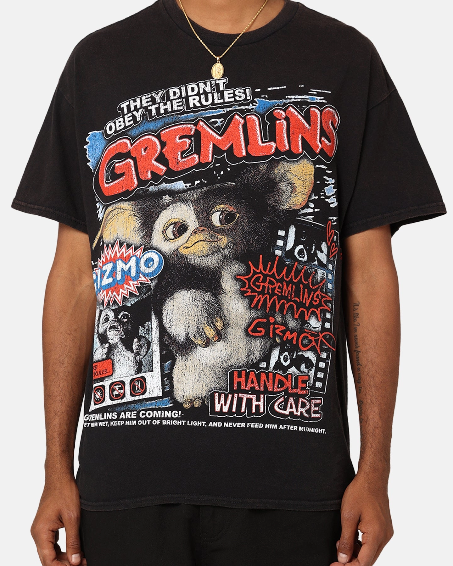 Goat Crew X Gremlins Gremlins Obey Vintage T-Shirt Black Wash MeshLining Casual Button-Down