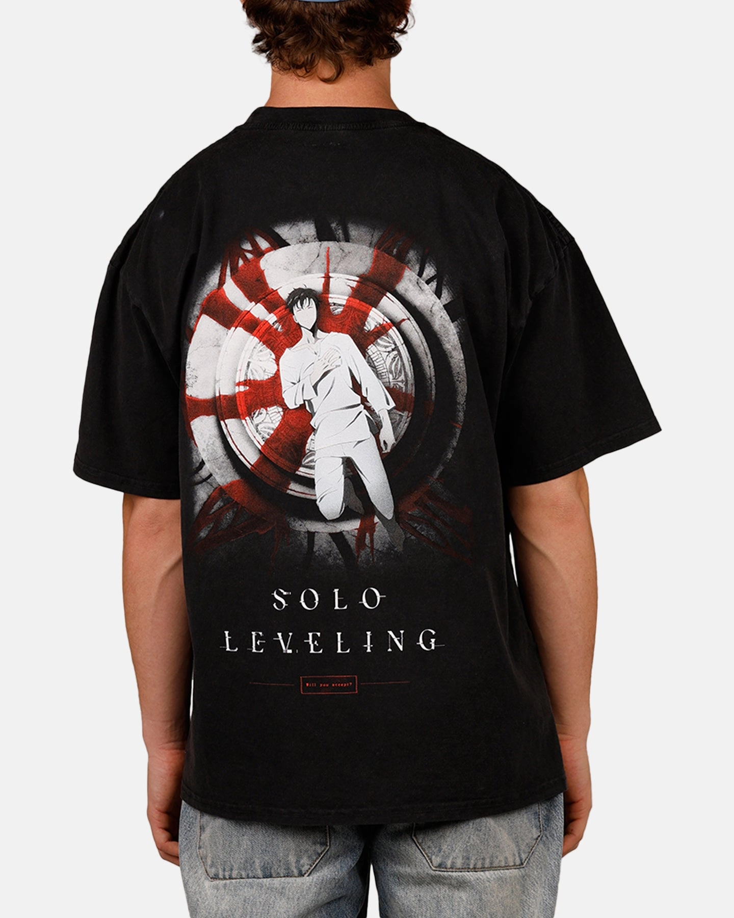 Anti Pilling Technology AbrasionResistant Edging Goat Crew X Solo Leveling Solo Leveling Vintage T-Shirt Black Acidwash