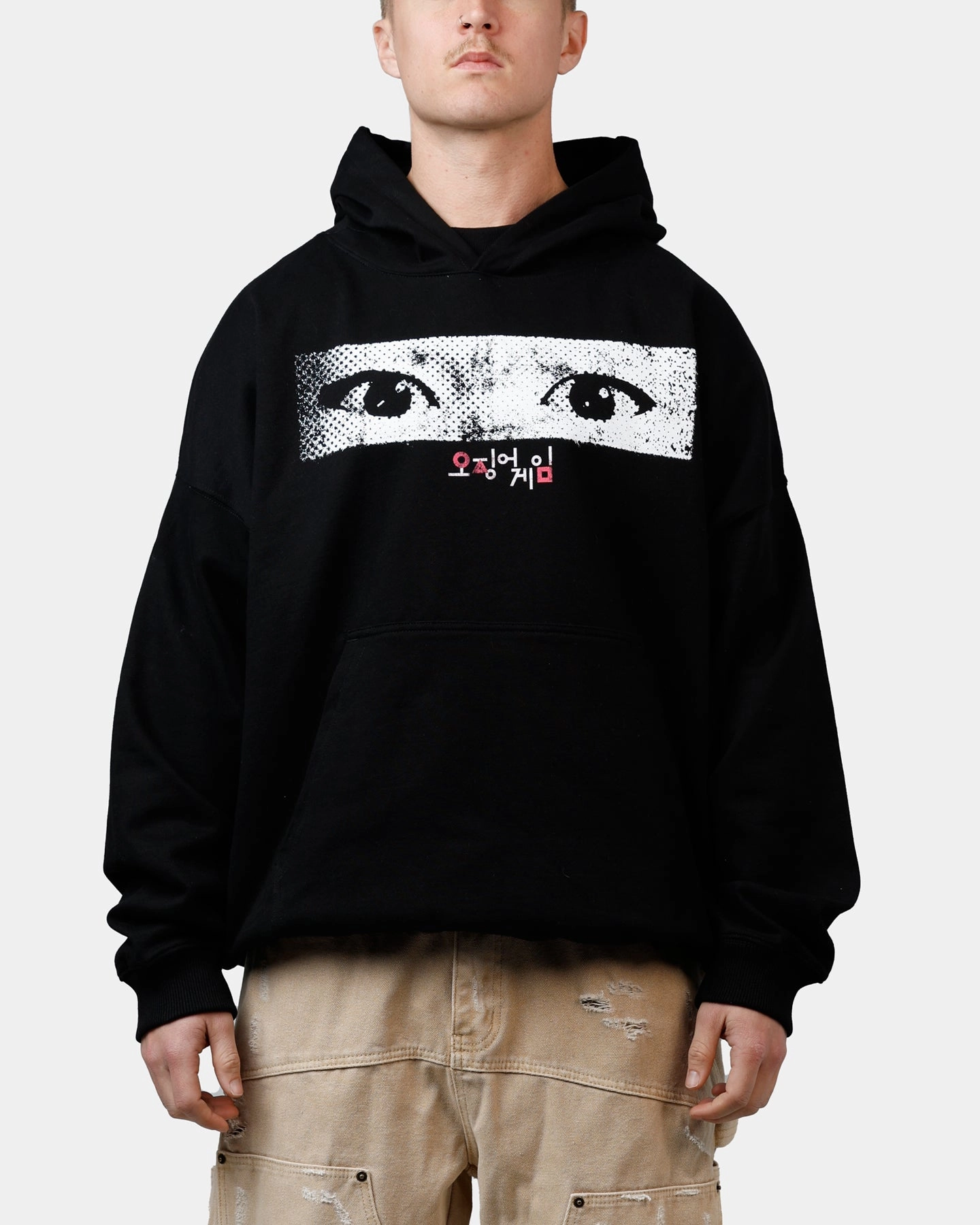 Goat Crew X Squid Game Young-Hee Eyes Premium Hoodie Black Stretchable Waistband Casual Fit
