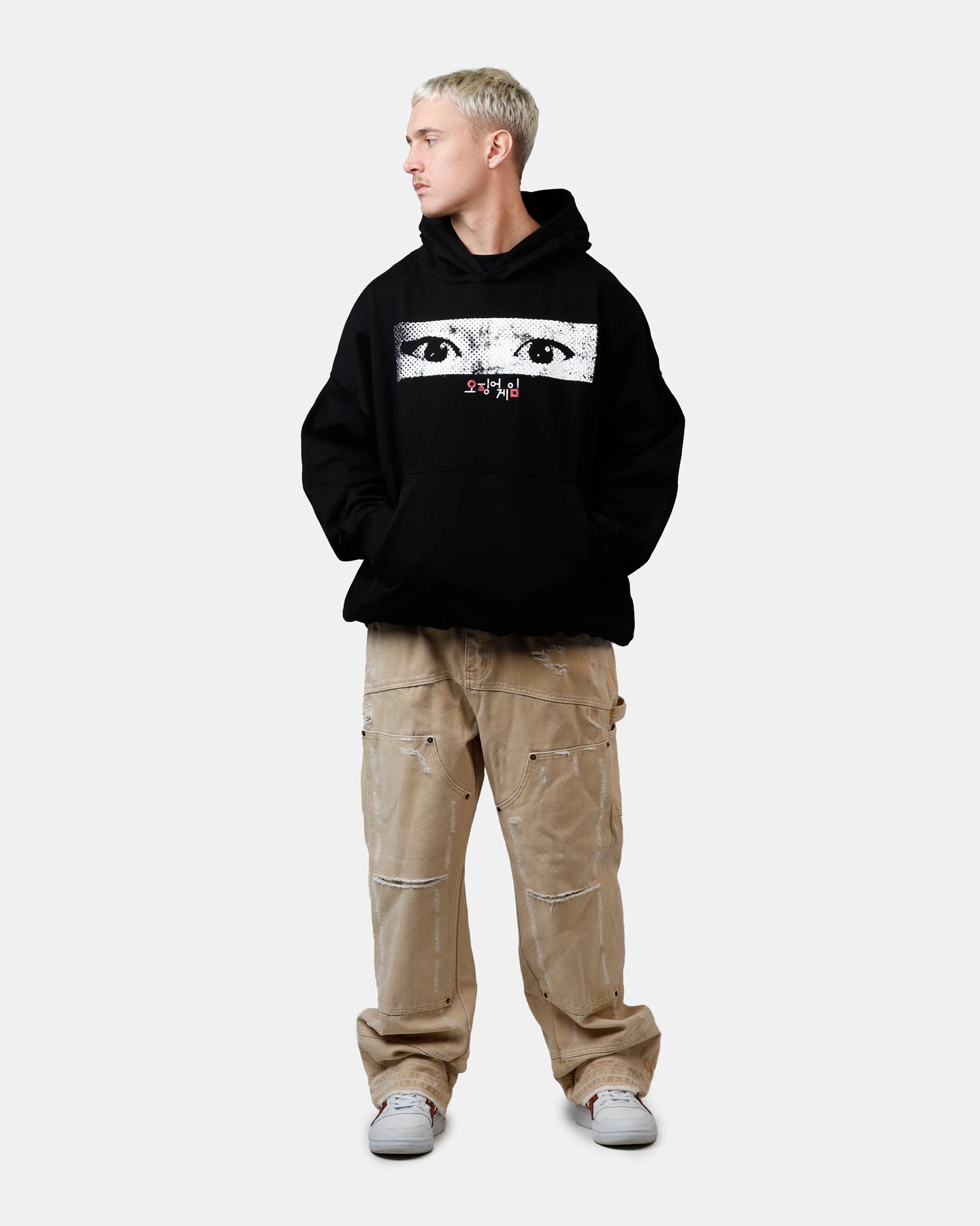 EcoFriendlyBlend Layered Collar System Goat Crew X Squid Game Young-Hee Eyes Premium Hoodie Black