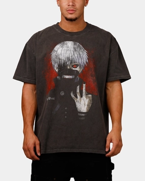 Goat Crew X Tokyo Ghoul Kaneki Vintage T-Shirt Black Acidwash Adjustable Hemline