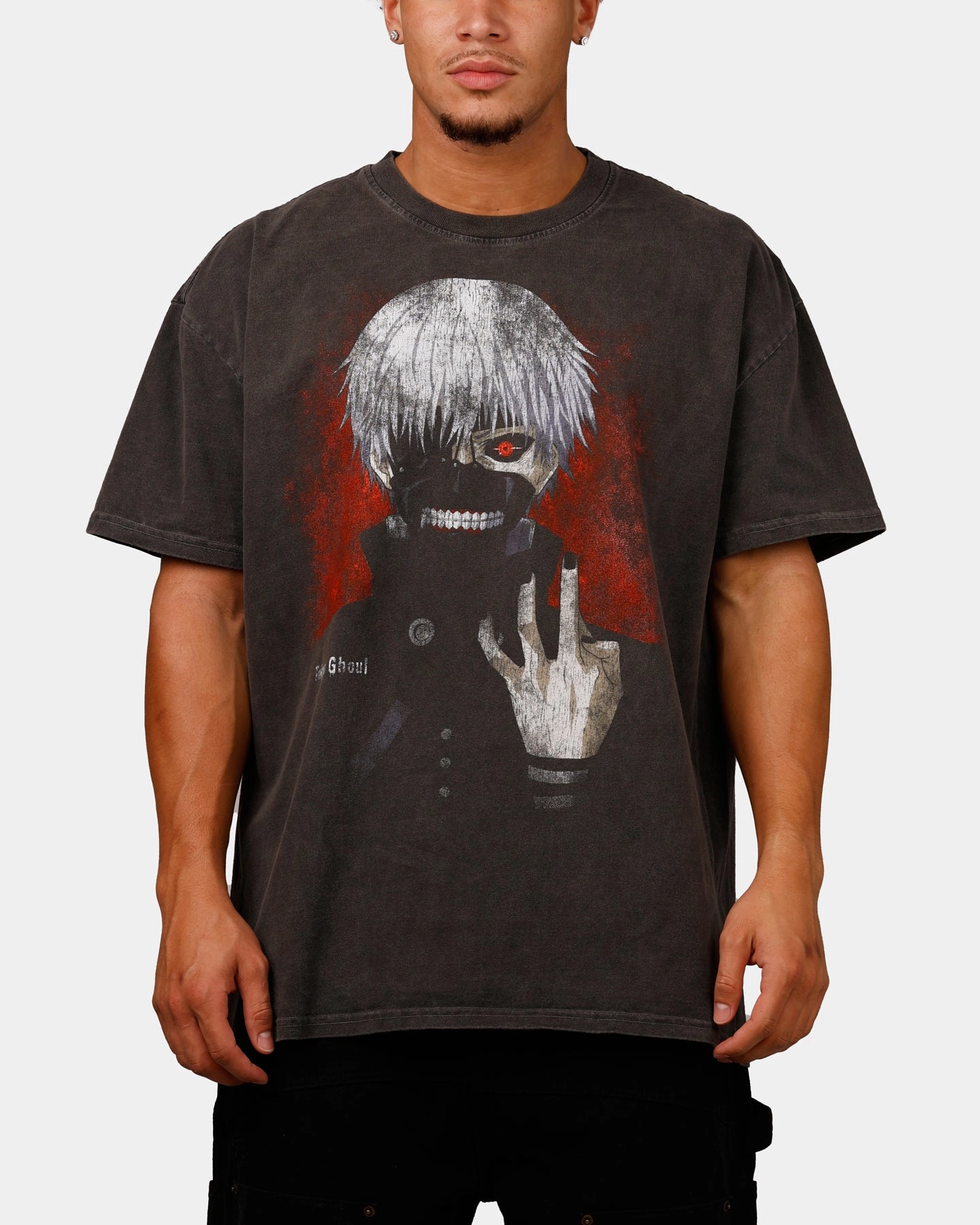 Goat Crew X Tokyo Ghoul Kaneki Vintage T-Shirt Black Acidwash Adjustable Hemline