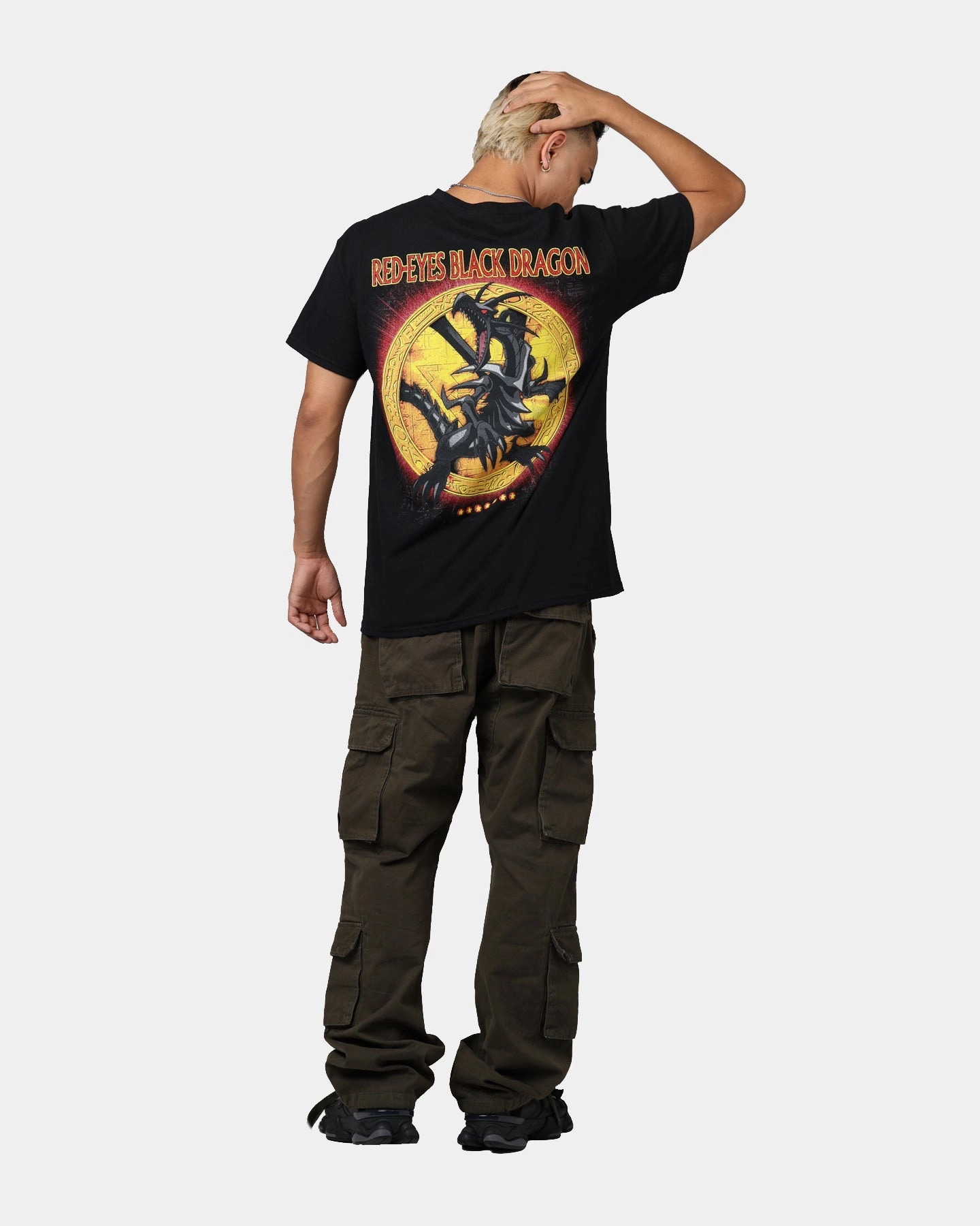 Multipurpose Design ConvertibleSleeves Goat Crew X Yu-Gi-Oh! Red Eyes Vintage T-Shirt Black