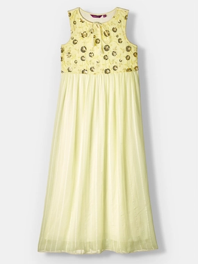Golden & Cream Key Hole Sleeveless Embellished Flared Maxi Dress Artistic Flair
