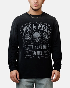 Guns N Roses Next Door To Hell Long Sleeve T-Shirt Washed Black Durable Chainstitch