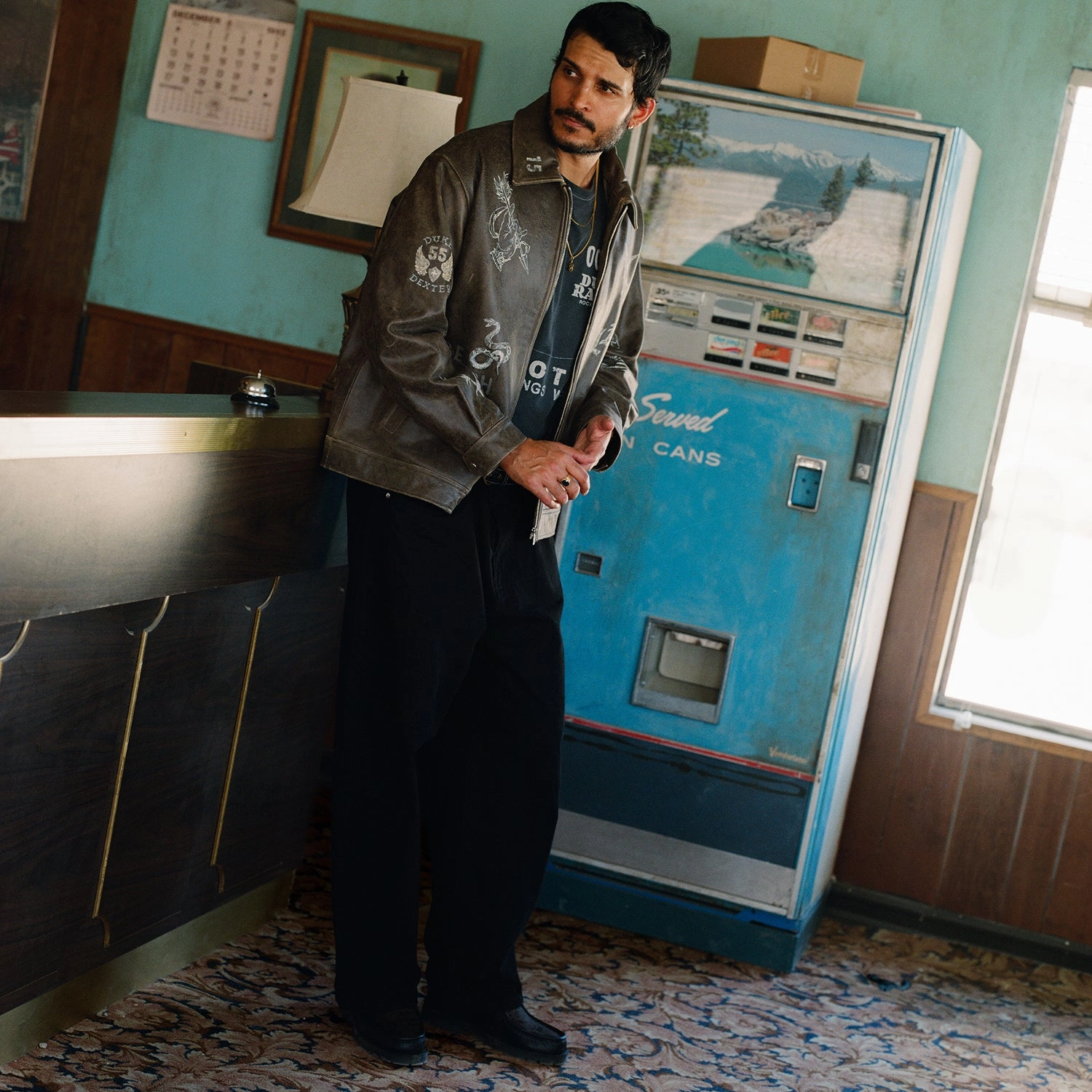 Hand-Painted Dark Brown Leather Jacket Stylish Daily Fit