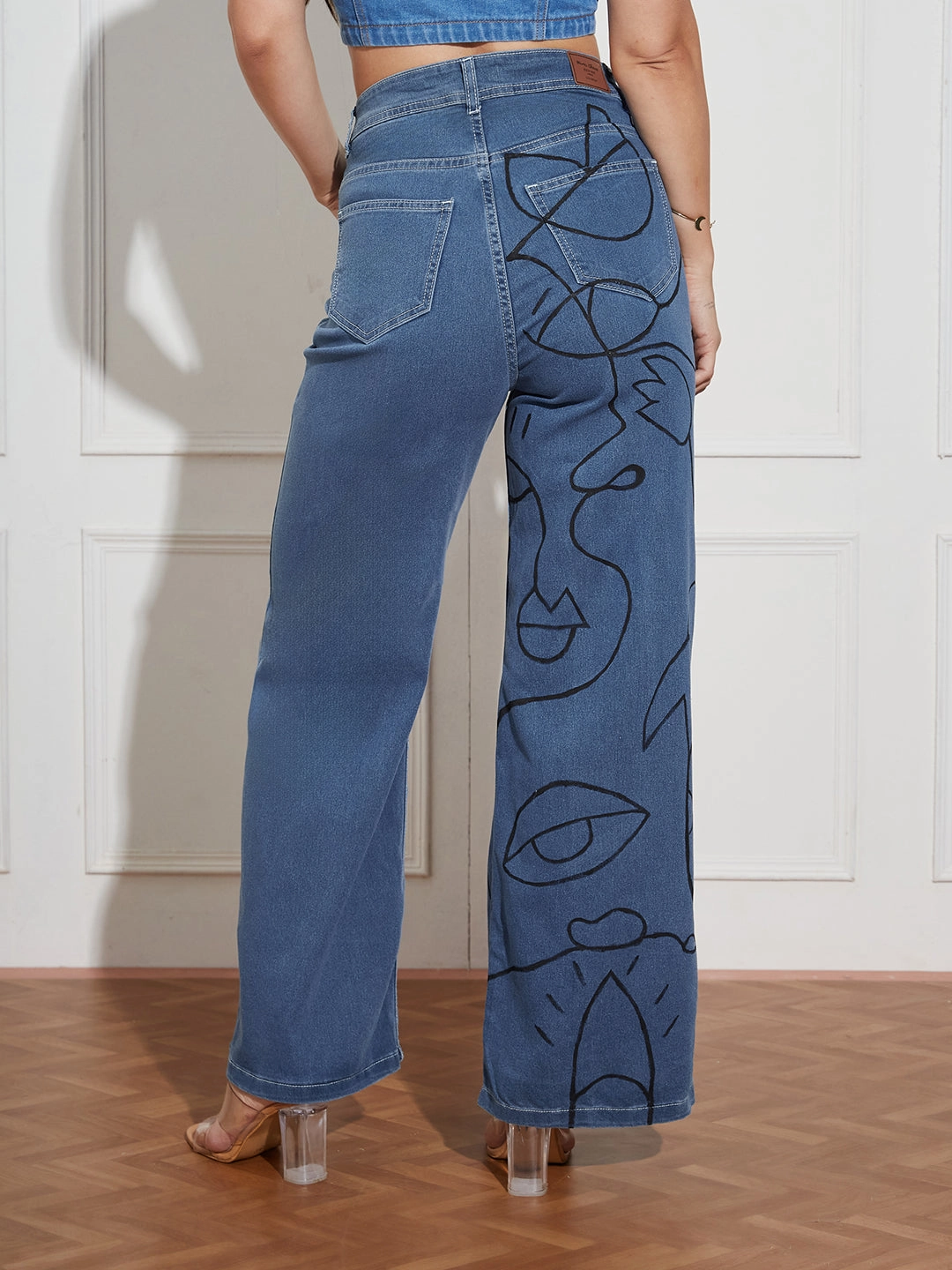 Family Style Luxury Hand Painted Denims: Abstract Adventures Wide-Leg Jeans