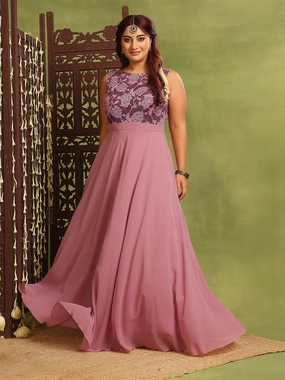 Women's Lavender Sleeveless Solid Lace-Overlaid Maxi Dress Side Tie