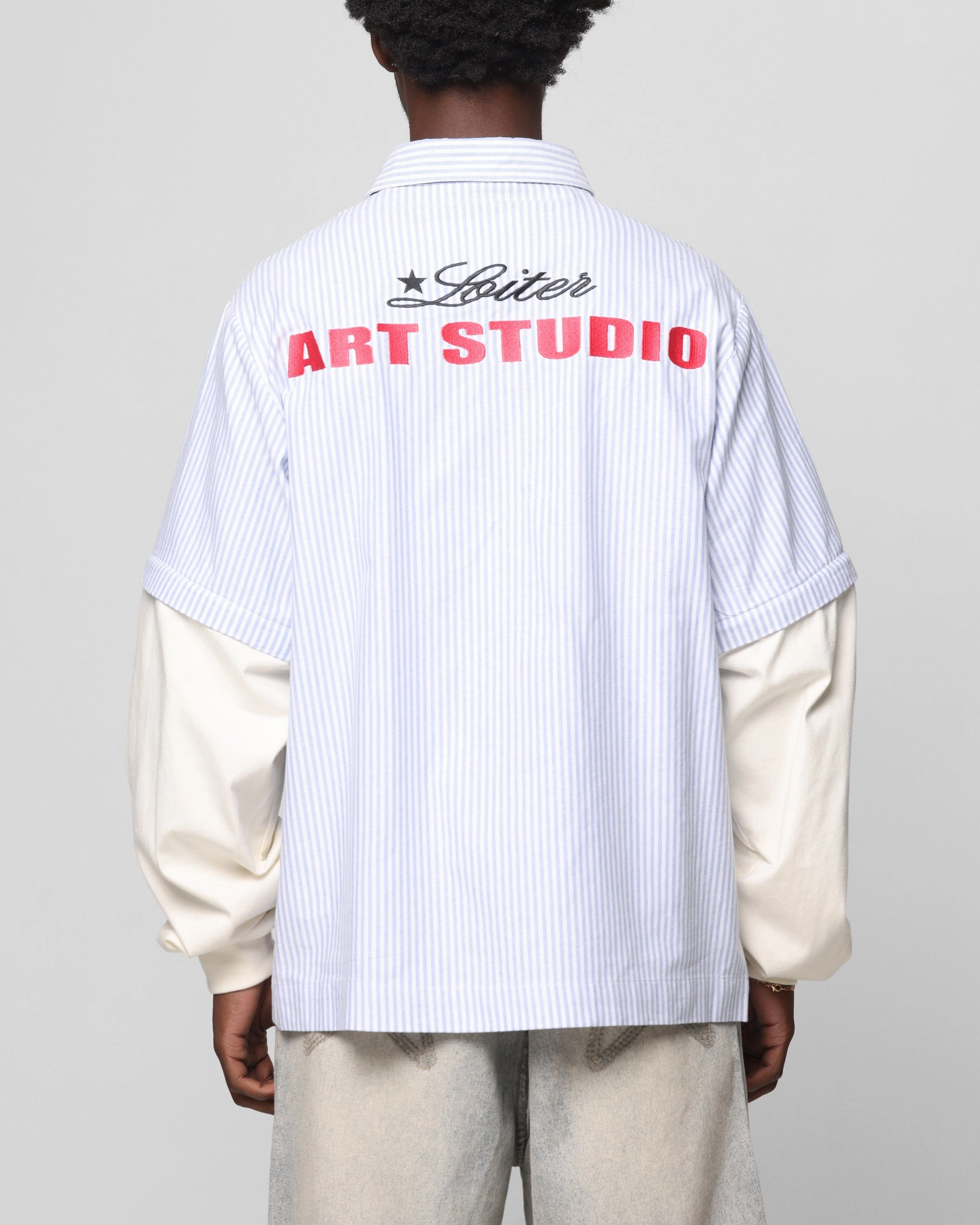 HighStrength Threadwork EasyClean Loiter Art Studio Work Shirt Blue Stripe