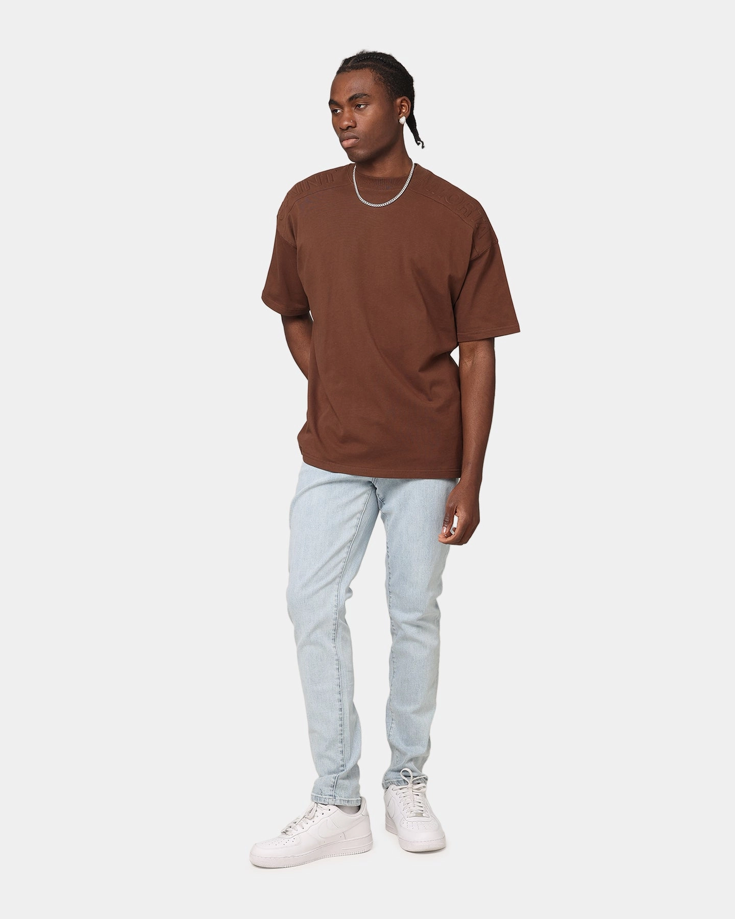 Saint Morta Emboss Boxy T-Shirt Dark Brown UPFProtection Non Iron Fabric