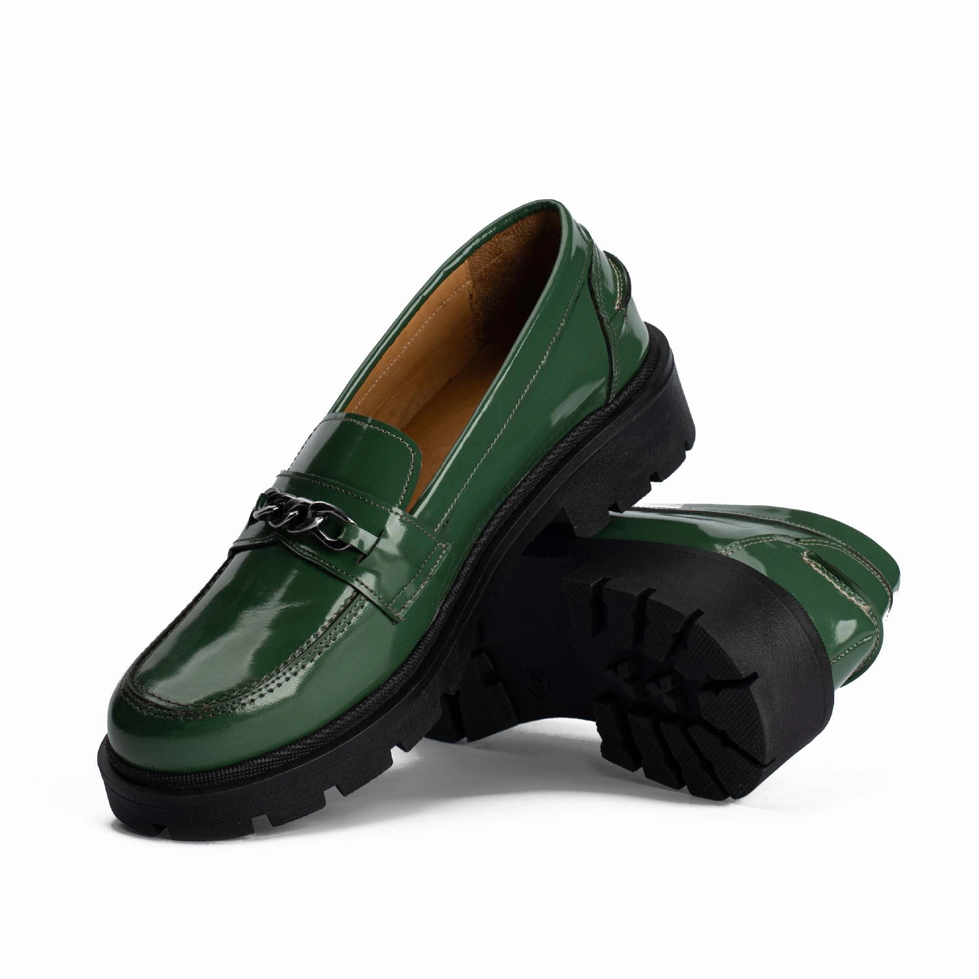 Flora Green Natural Leather Loafers Safe Firm All-day Comfort Shoes