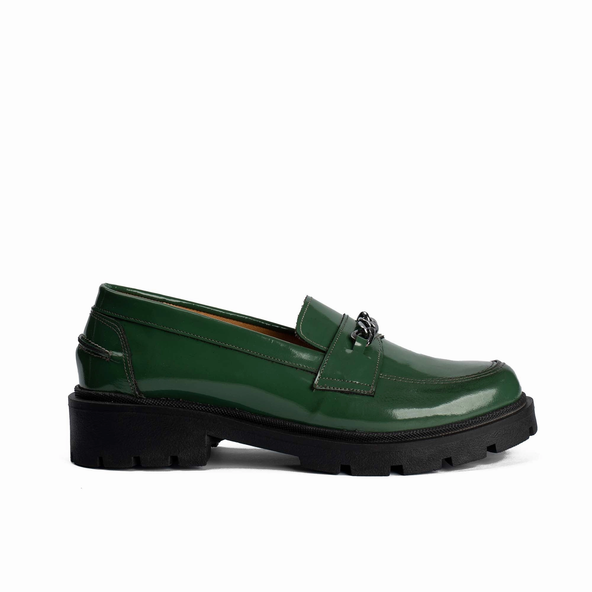 Bright Accents Flora Green Natural Leather Loafers