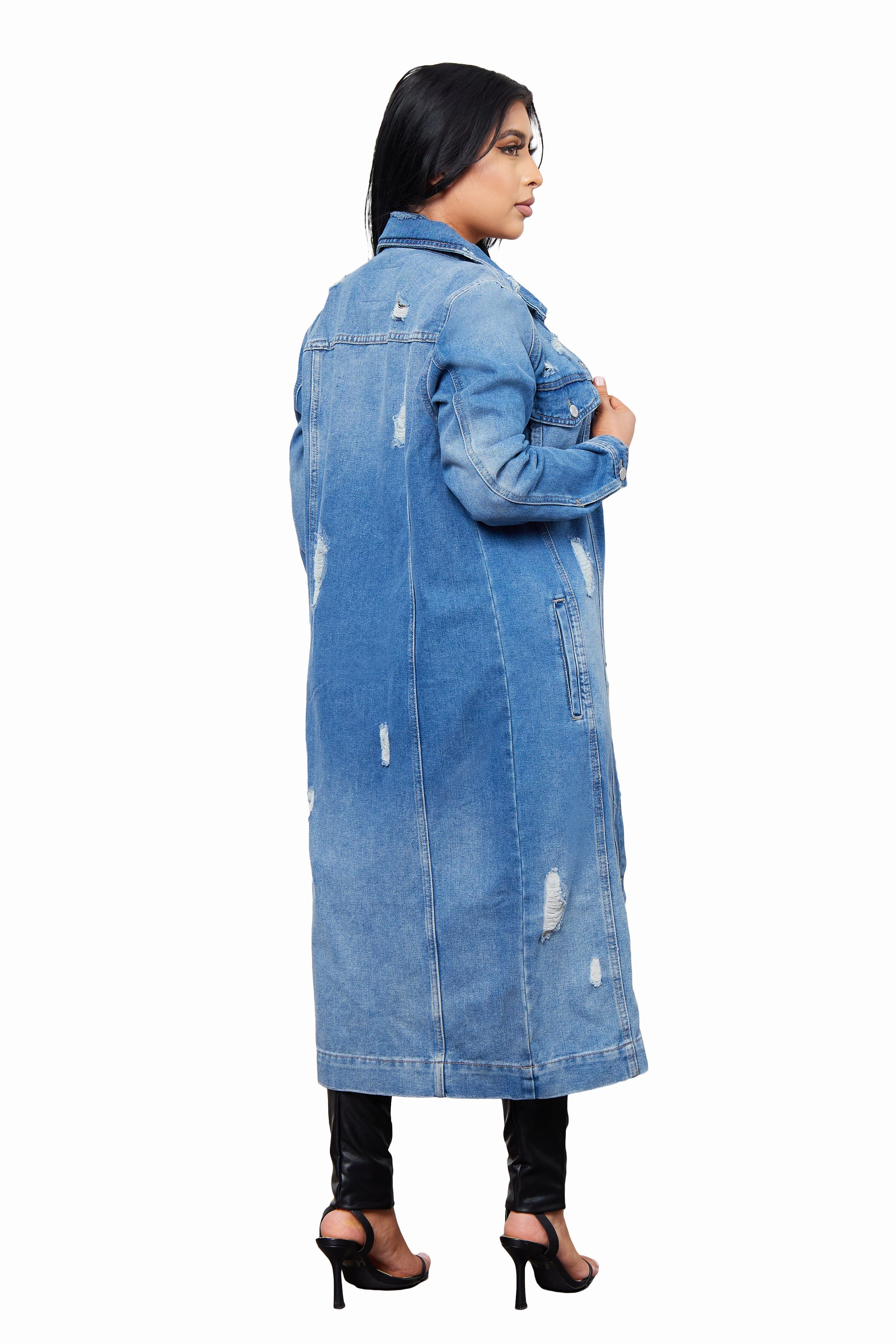 Hero Run Denim Destructed Duster High Waist Summer Wear For Teens Shape Retain