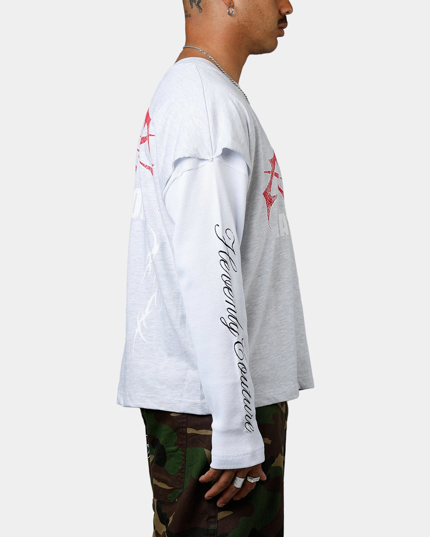 Hot Weather Loiter Hardcore Layered Long Sleeve T-Shirt Grey/White