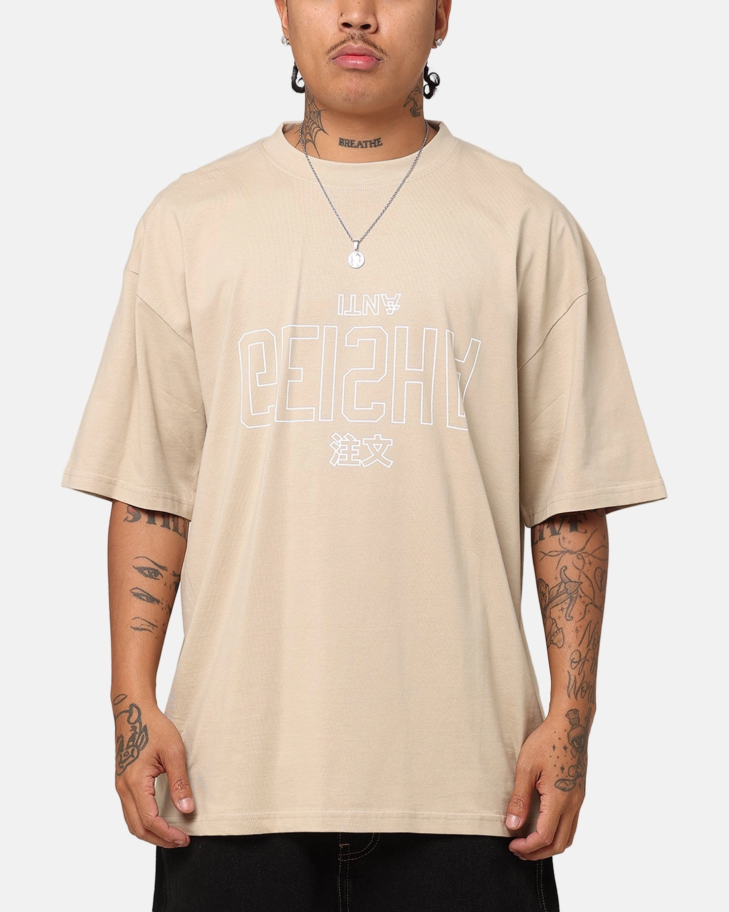 HeavyweightThermal Mesh Panel Details The Anti Order Geisha T-Shirt Stone