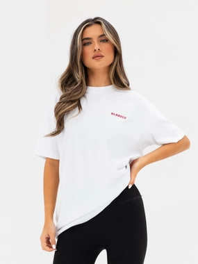 Cozy Comfort Look Isla Oversized T-Shirt - White & Classic Red