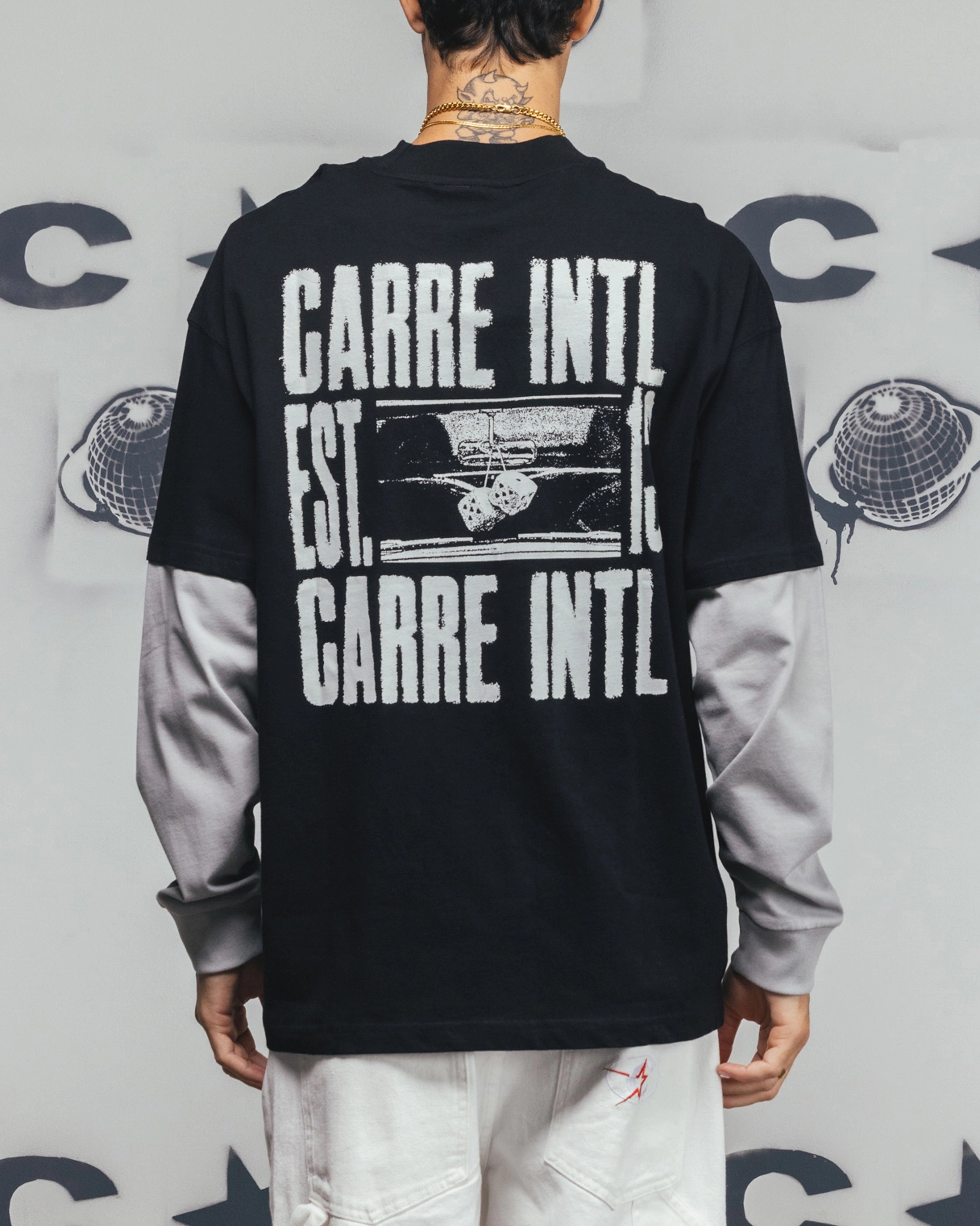 Carre Rear Vision Long Sleeve T-Shirt Black/White DurableCollarStays PunctureResistantReinforcement