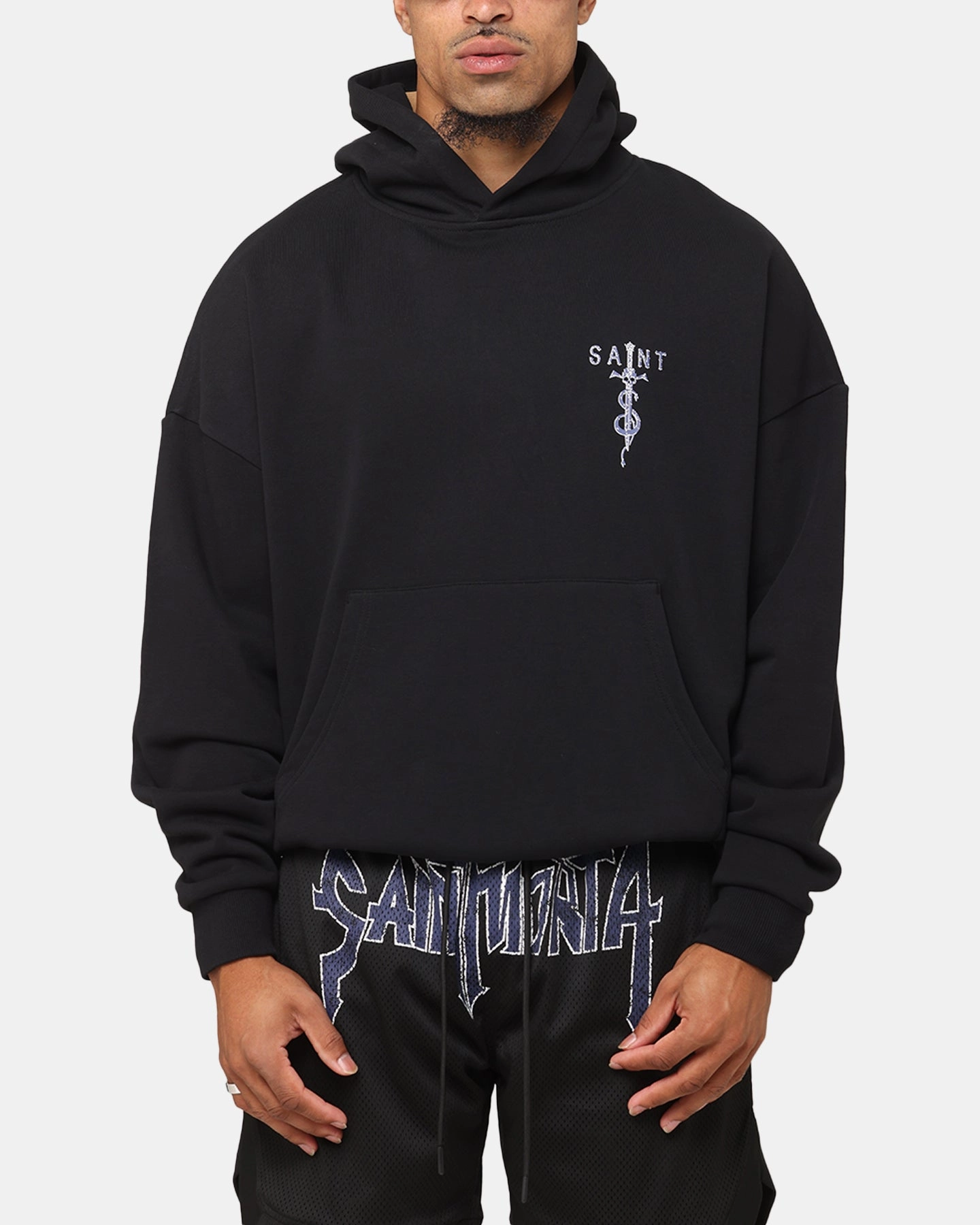 Saint Morta Daggers Boxy Hoodie Black/Purple OdorResistant Wrinkle Free Weave