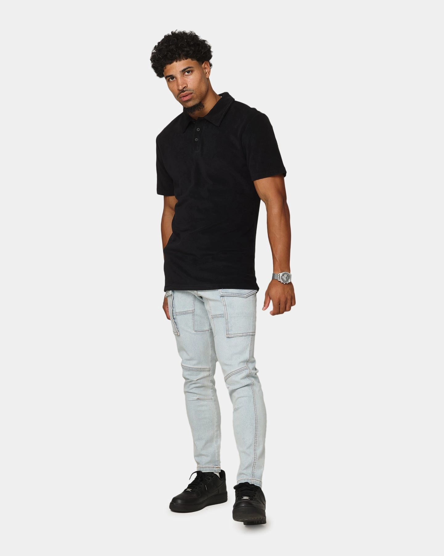 Layered Collar System Saint Morta Knitted Polo Shirt Black