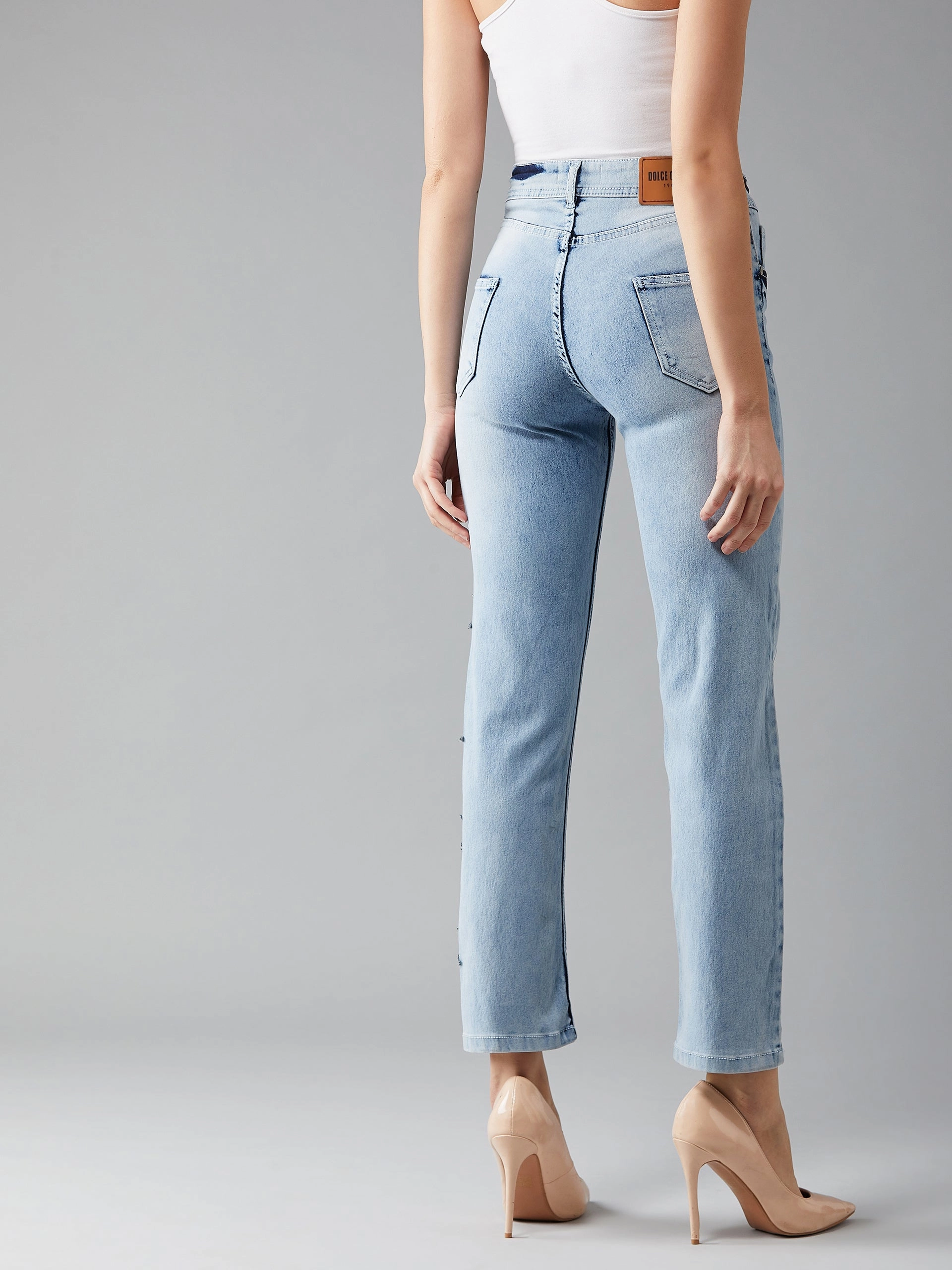 Women's Light Blue Slim-Fit High-Rise Stretchable Denim Jeans Affordable Outdoor Adventure Artist Vibe