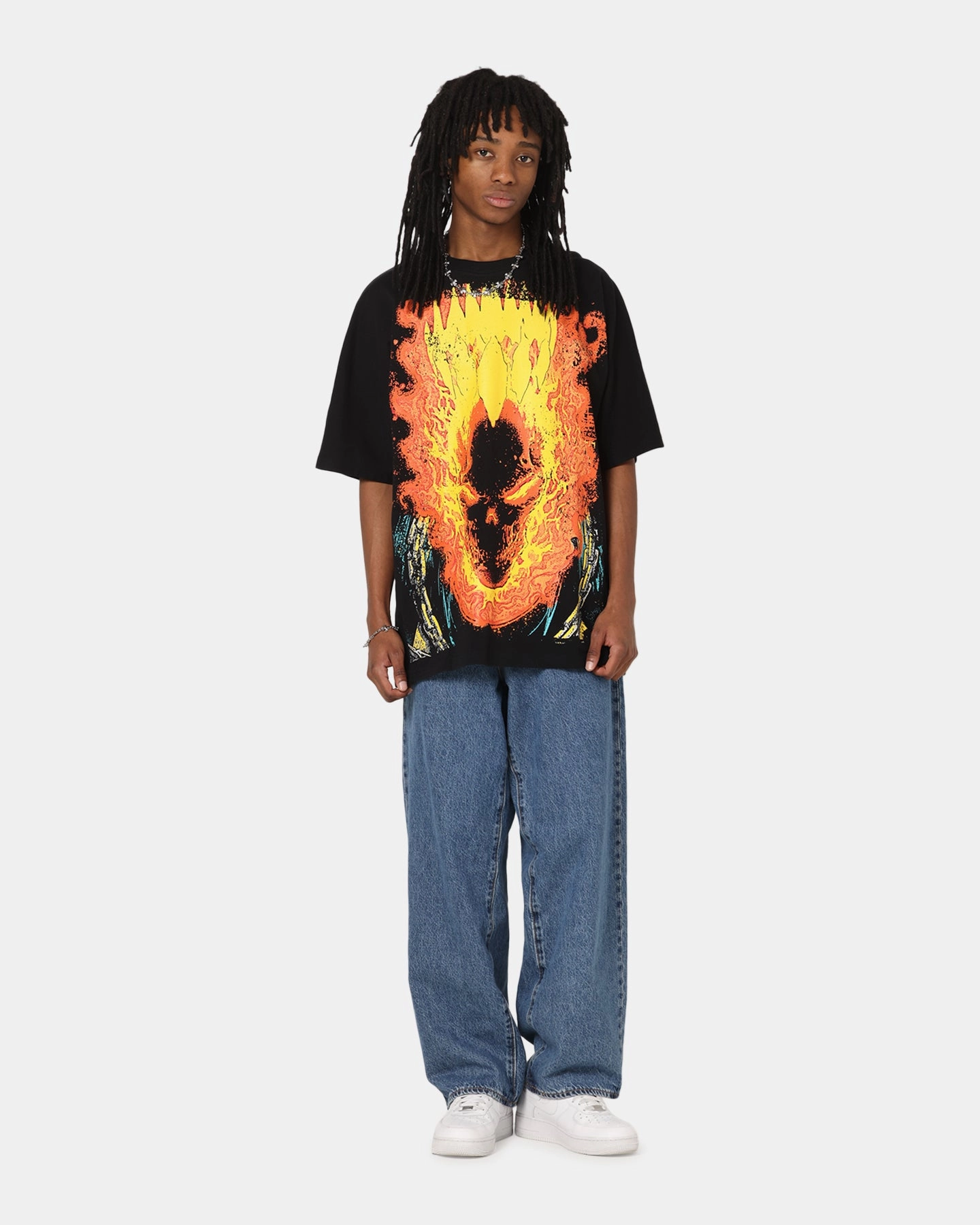 American Thrift Marvel Ghost Rider All Over Print T-Shirt Black Biodegradable material