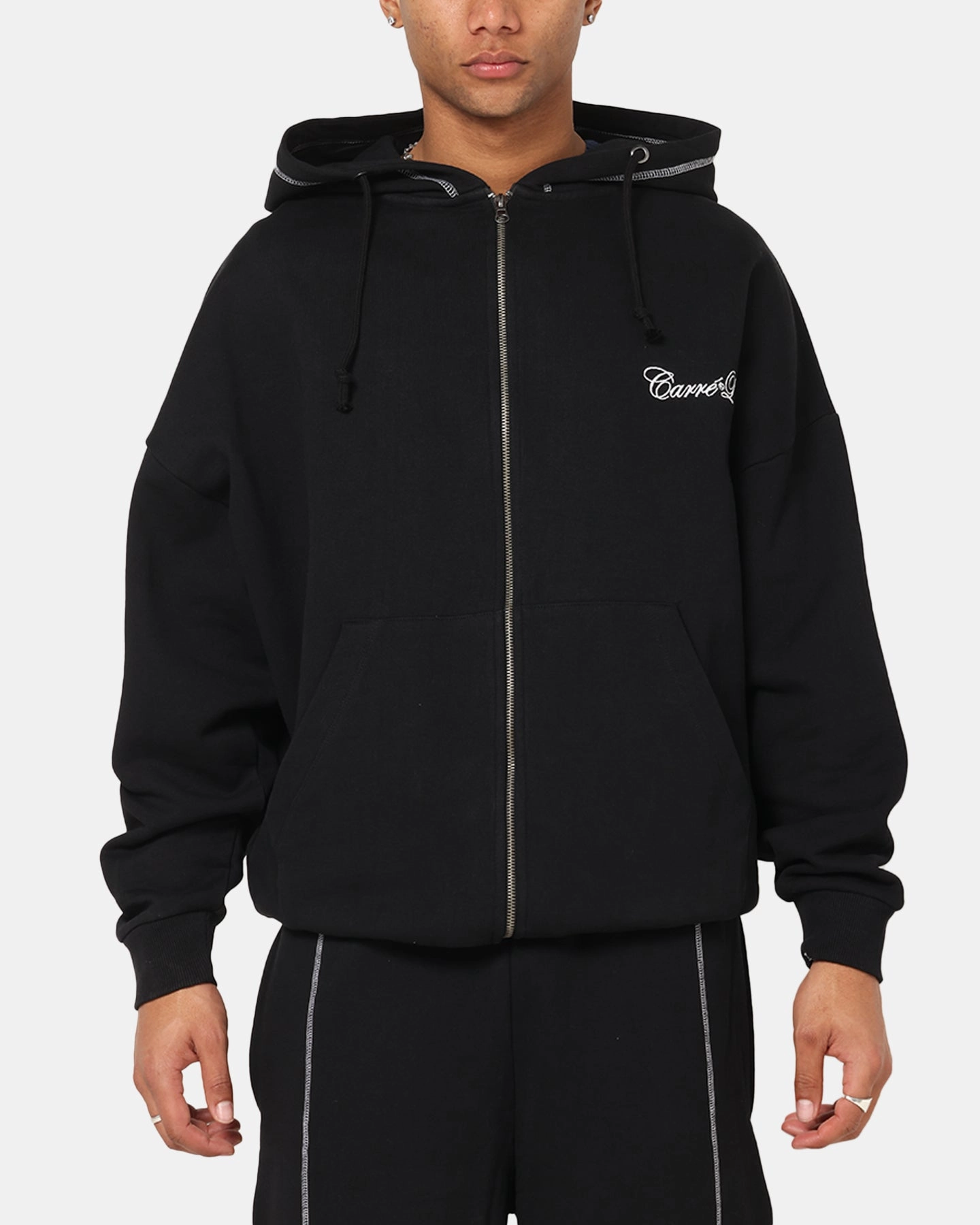 PlacketDetail Carre Script Hoodie Black
