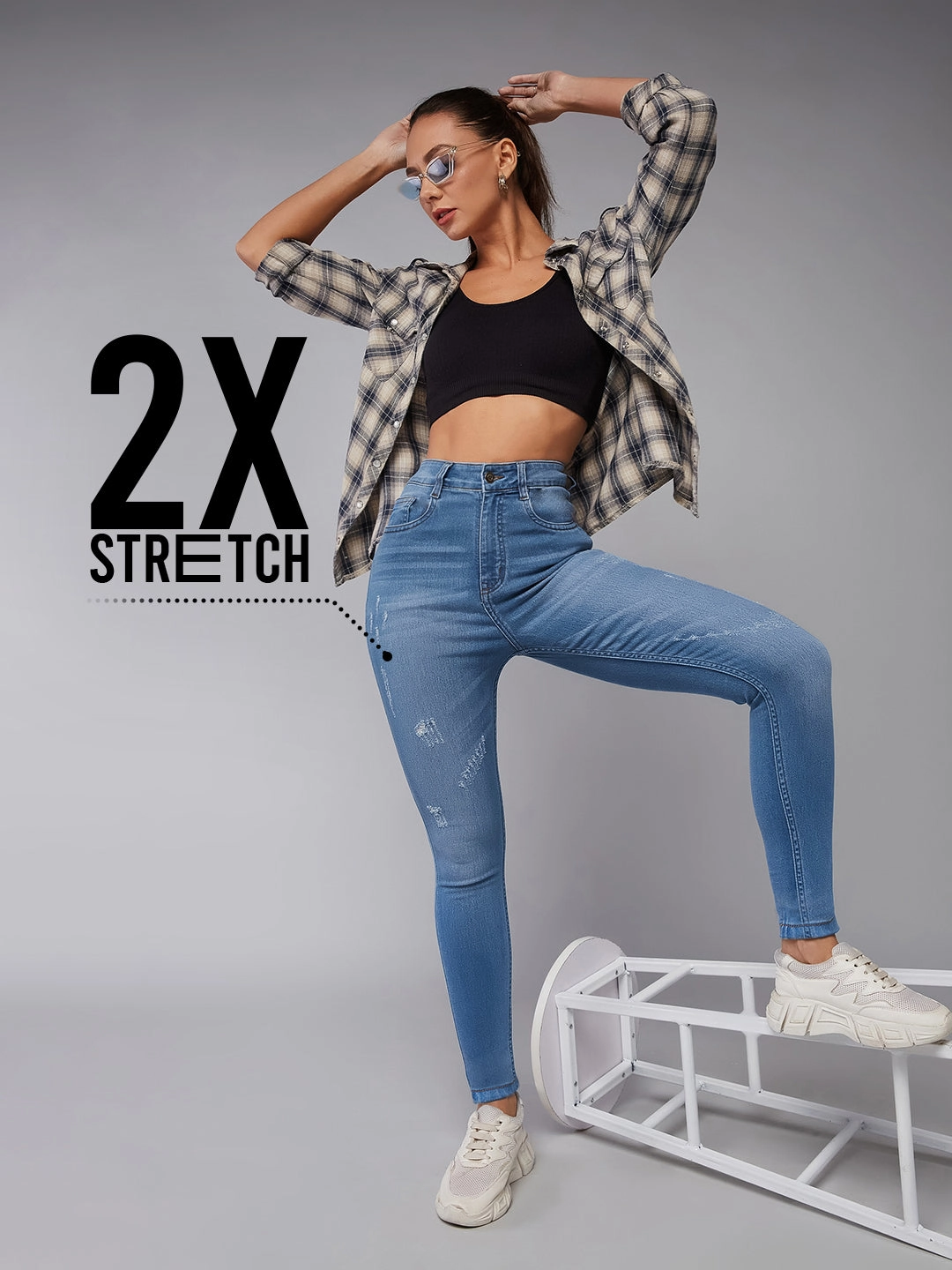 CHASEstretch? Blue Skinny High-Rise Mild Distress Denim Jeans Outdoor Adventure Stylish