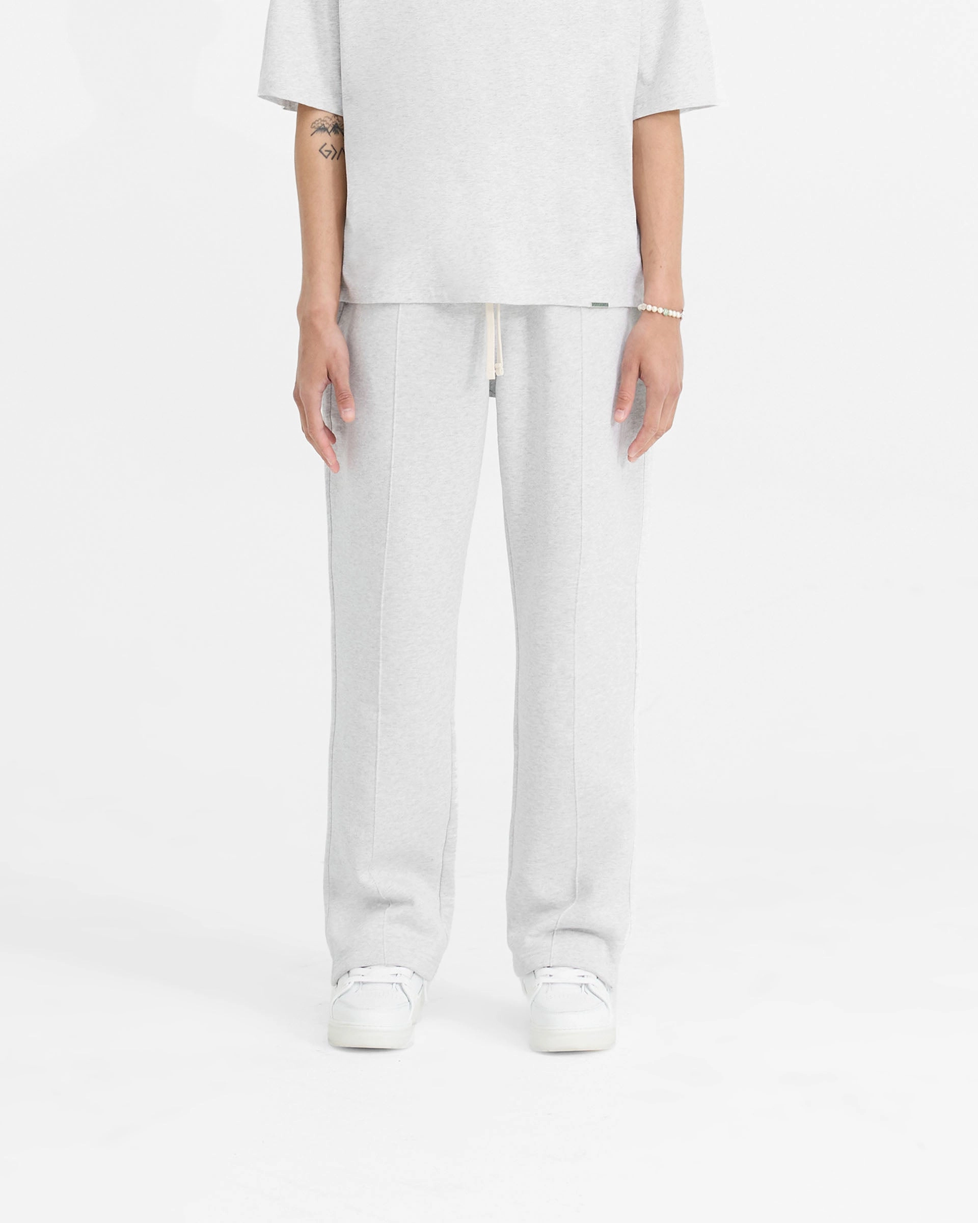 Laser cut Reinforced Stitching Initial Sweatpant - Ice Grey Marl