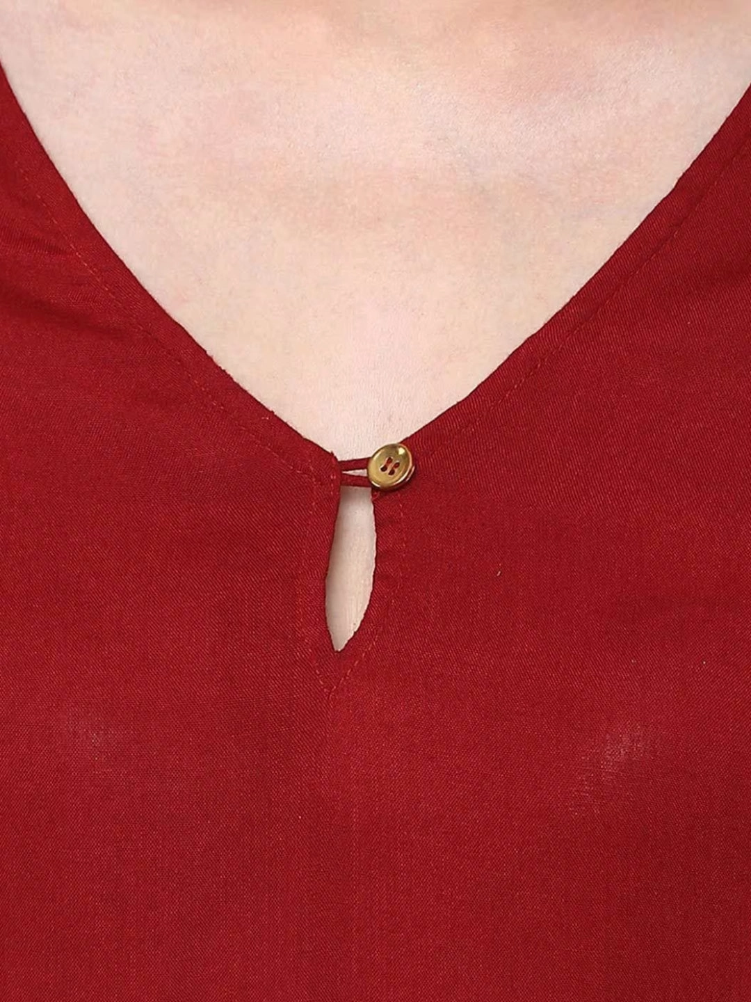 Office Look Comfortable Wear Women's Maroon V-Neck Full Sleeves Deep Back Gathered Bell Sleeves Top