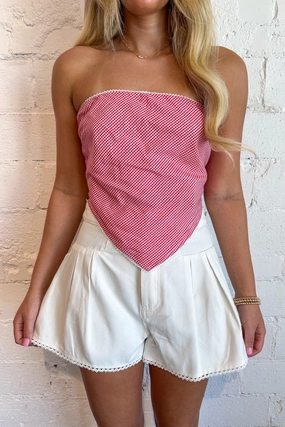 Quick Access Zip Pockets Lacey Trim Pleated Shorts