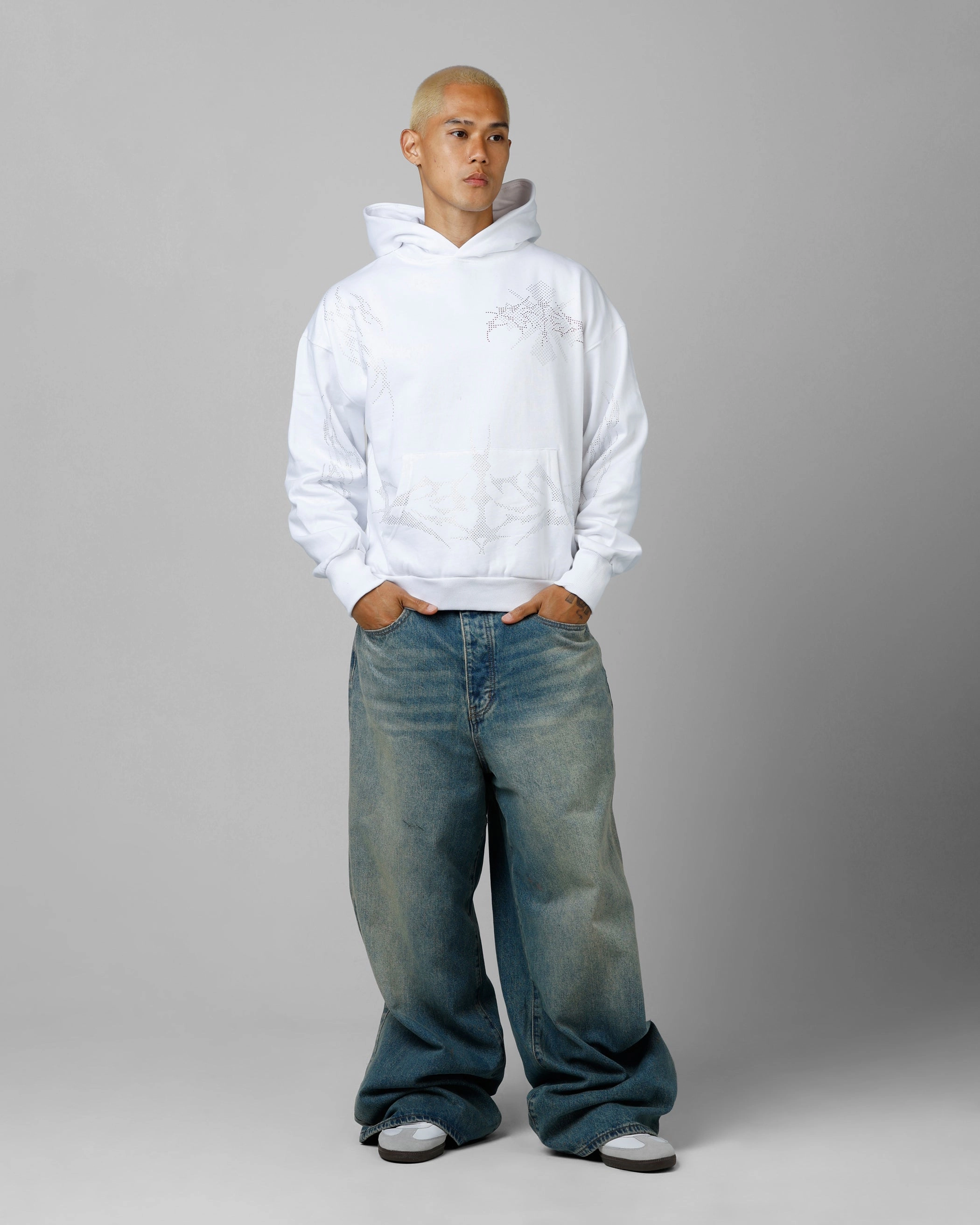 Loiter Opaque Rhinestone Premium Hoodie Off White Ribbed Trims