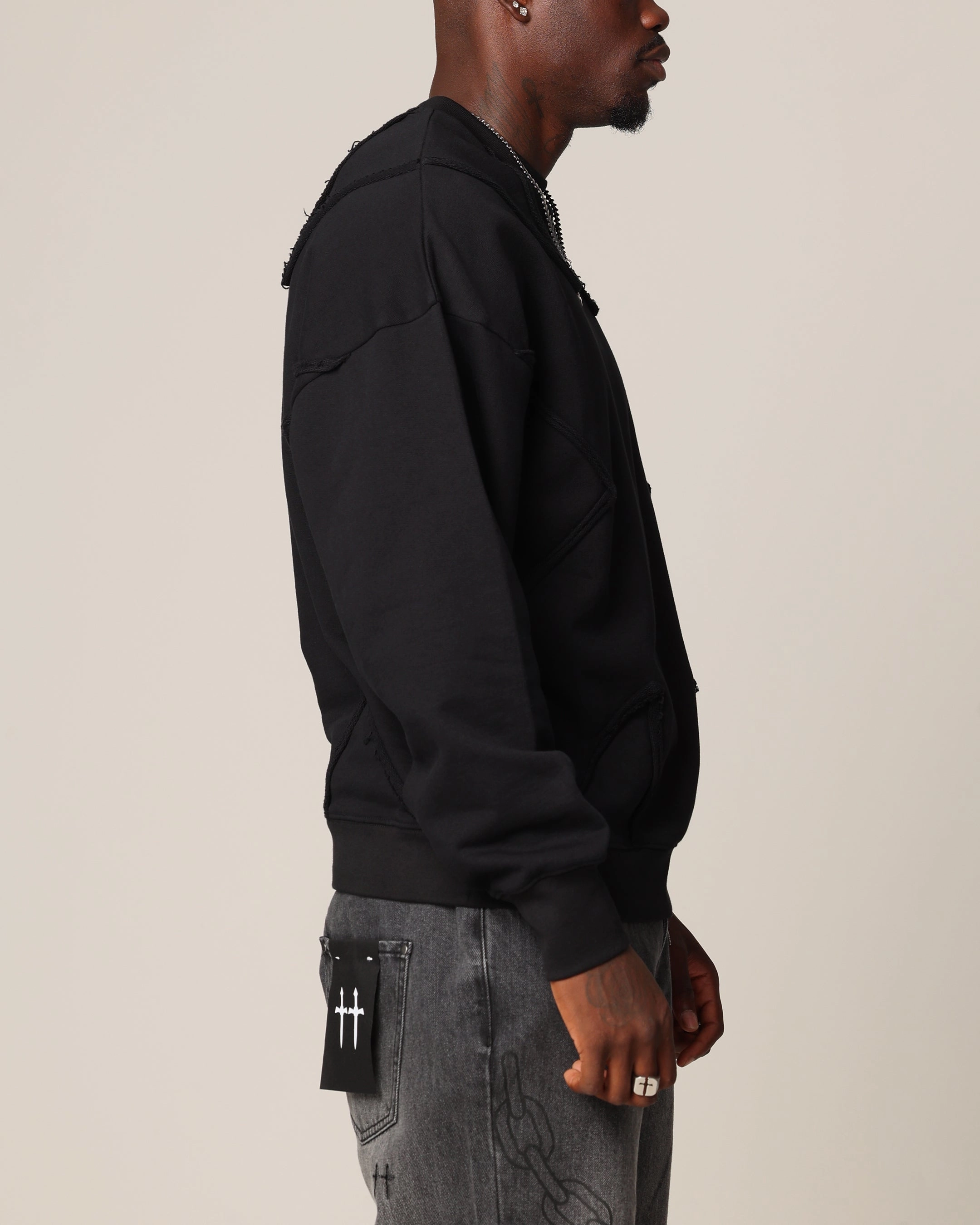 YarnDyeStripe Saint Morta Deconstructed PSI Crewneck Black