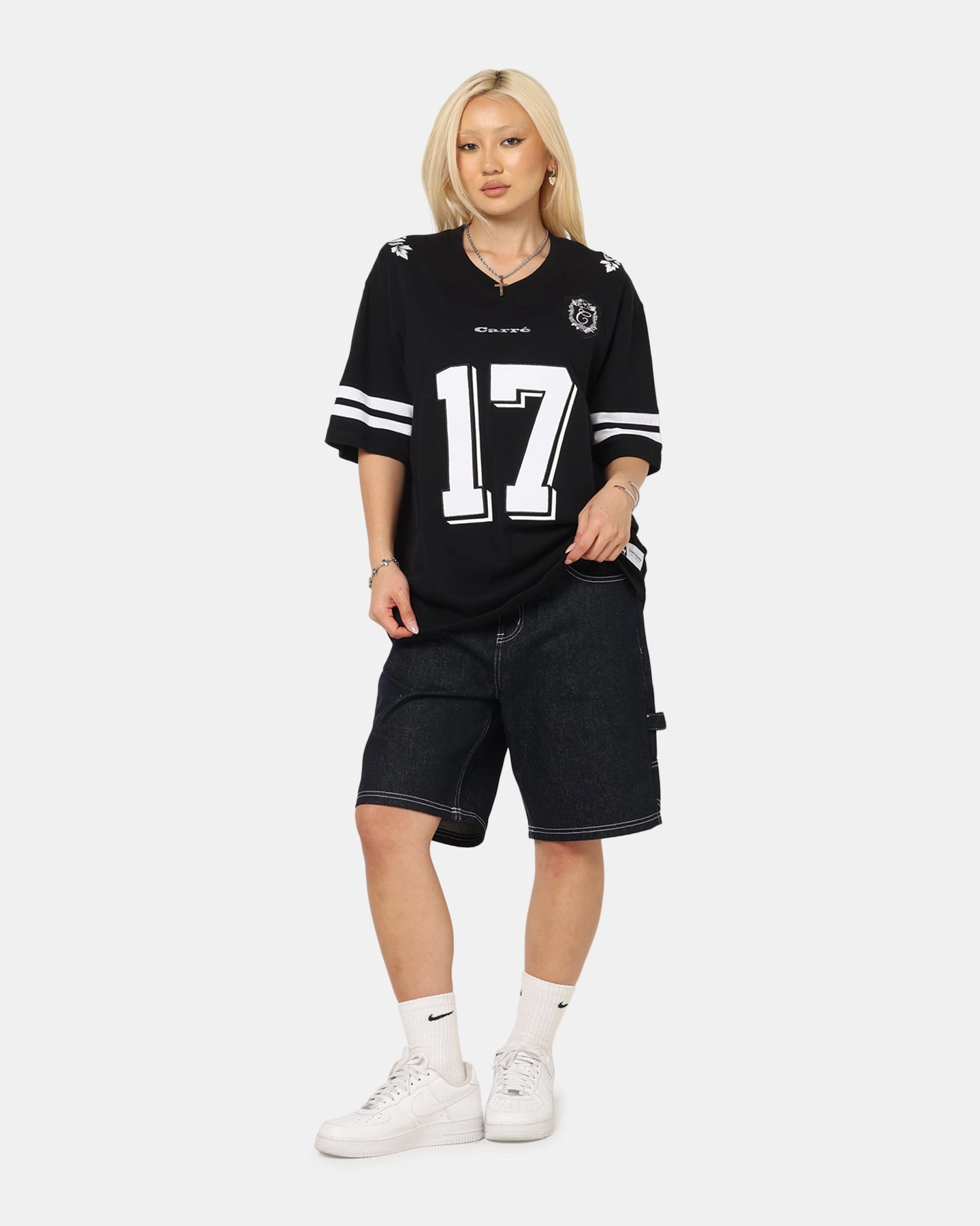 Carre Rose Bowl Football T-Shirt Black/White Fade Resistant Coating High Stretch Fabric