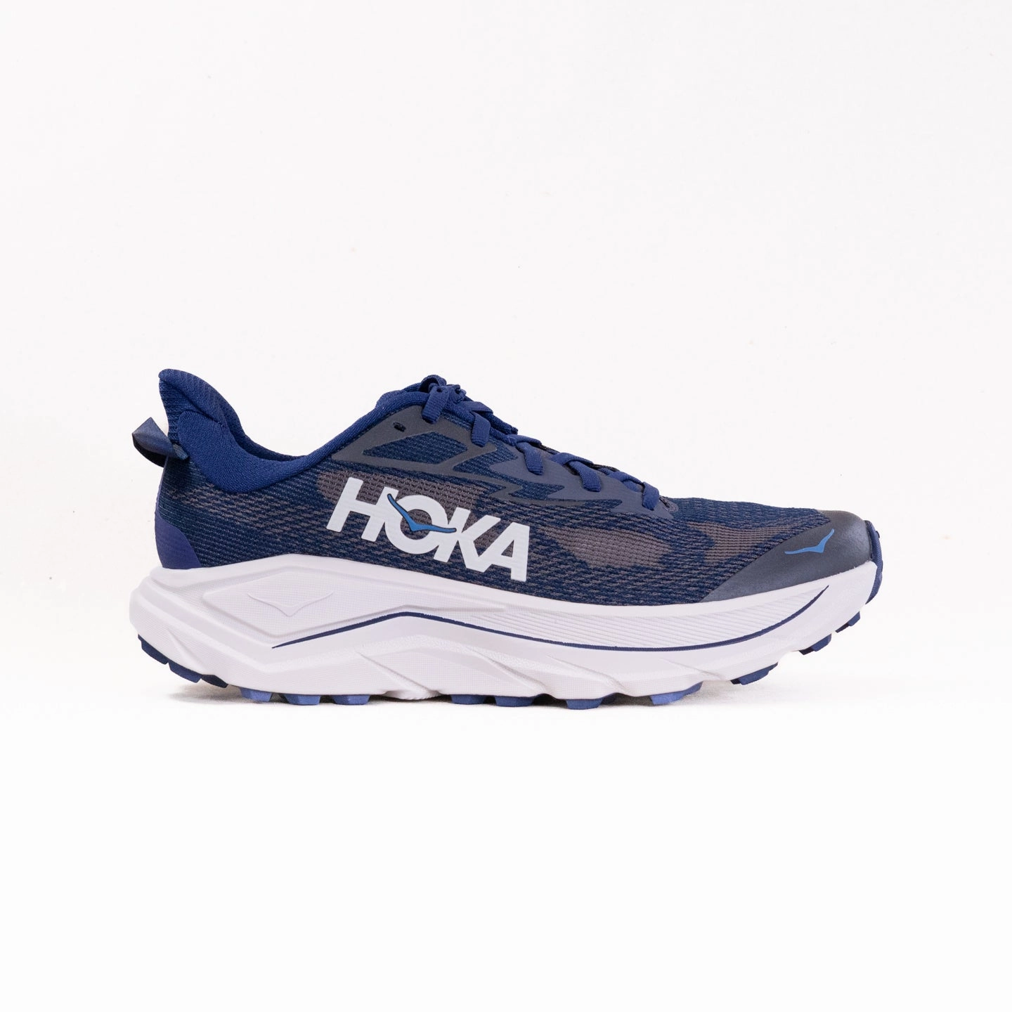 Hoka Challenger 8 (Men's) - Midnight Blue/Grout Anatomical Lacing System logo - embossed shoes