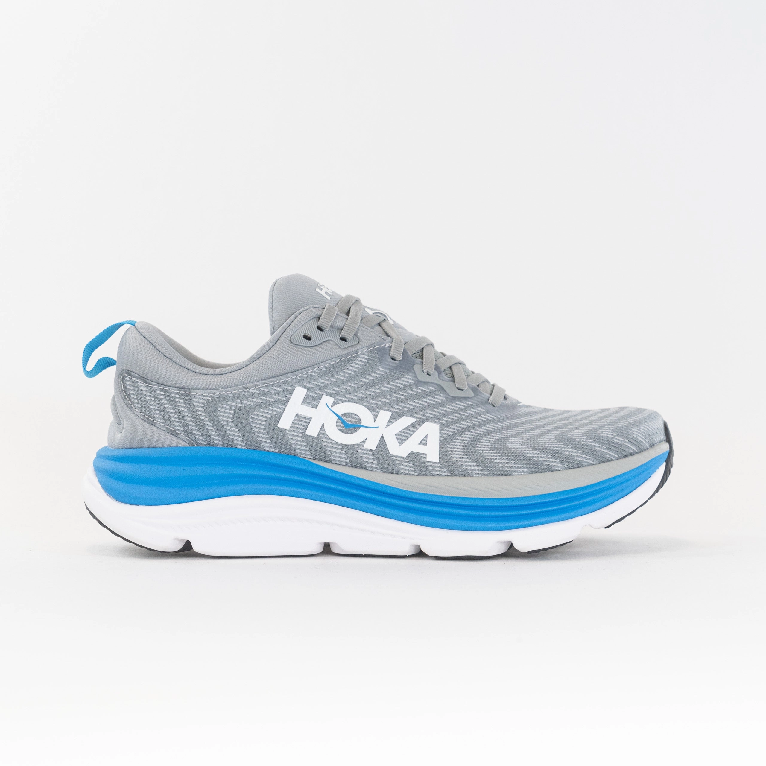 Hoka Gaviota 5 (Men's) - Limestone/Diva Blue recreational running shoes running in a golf course area shoes