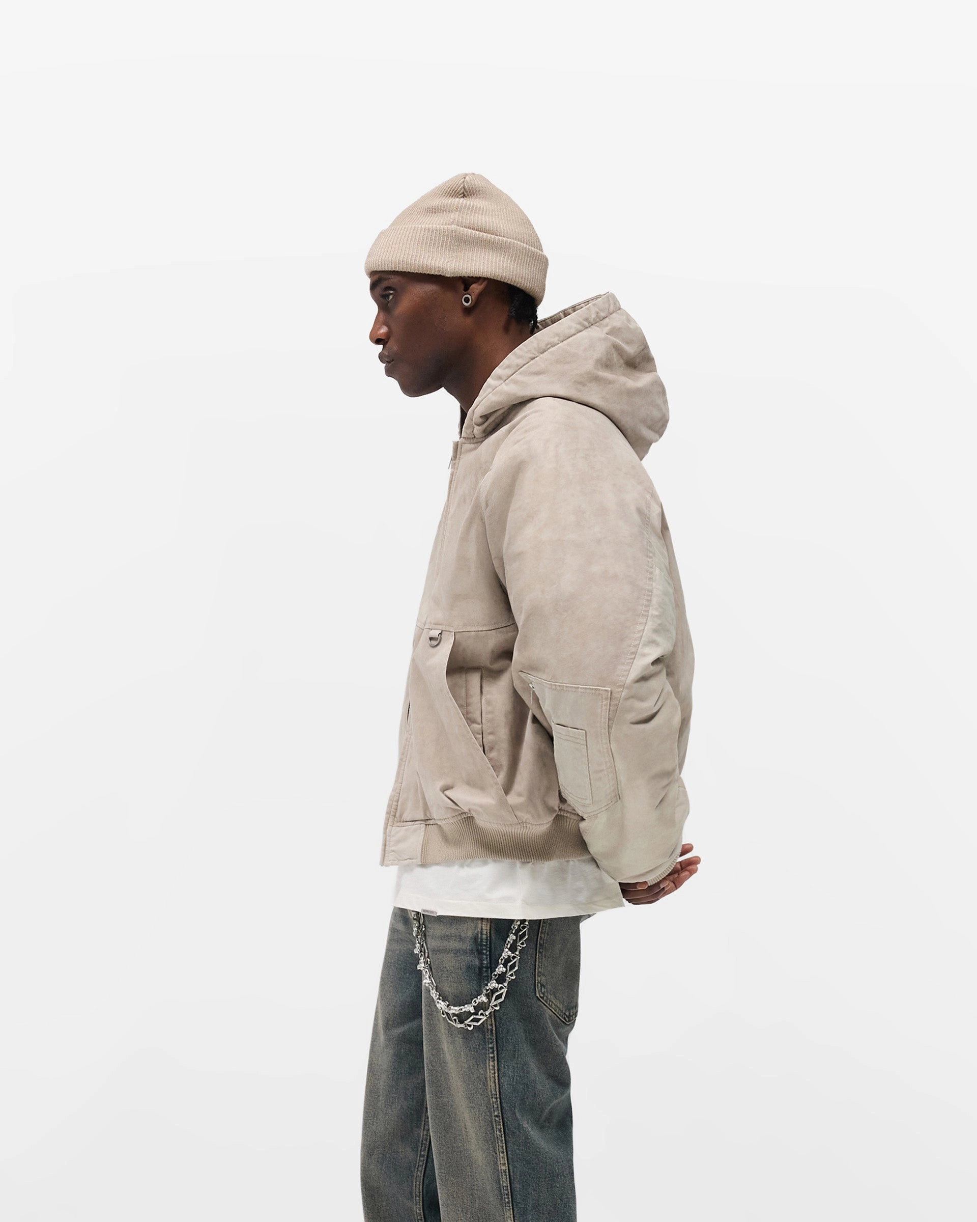 Hooded Bomber - Beige Ultra Lightweight Design Crisp Walk Look