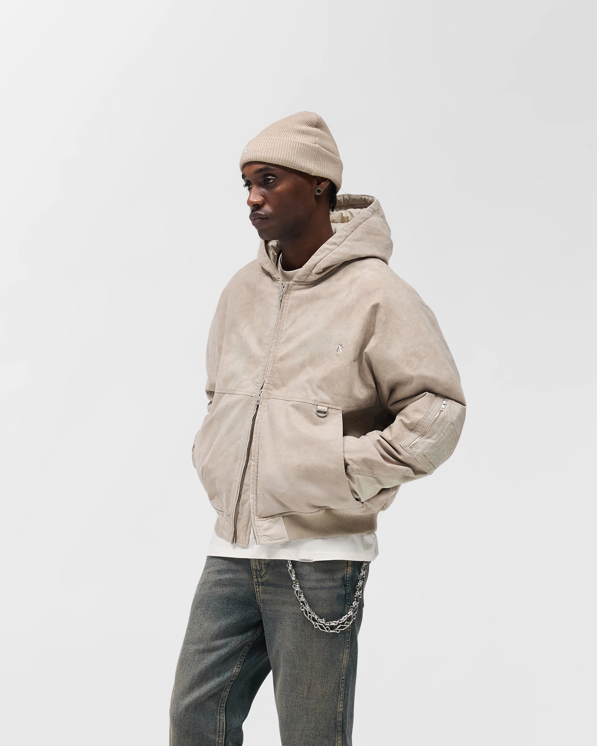 Hooded Bomber - Beige Detachable Layers Comfortable lining