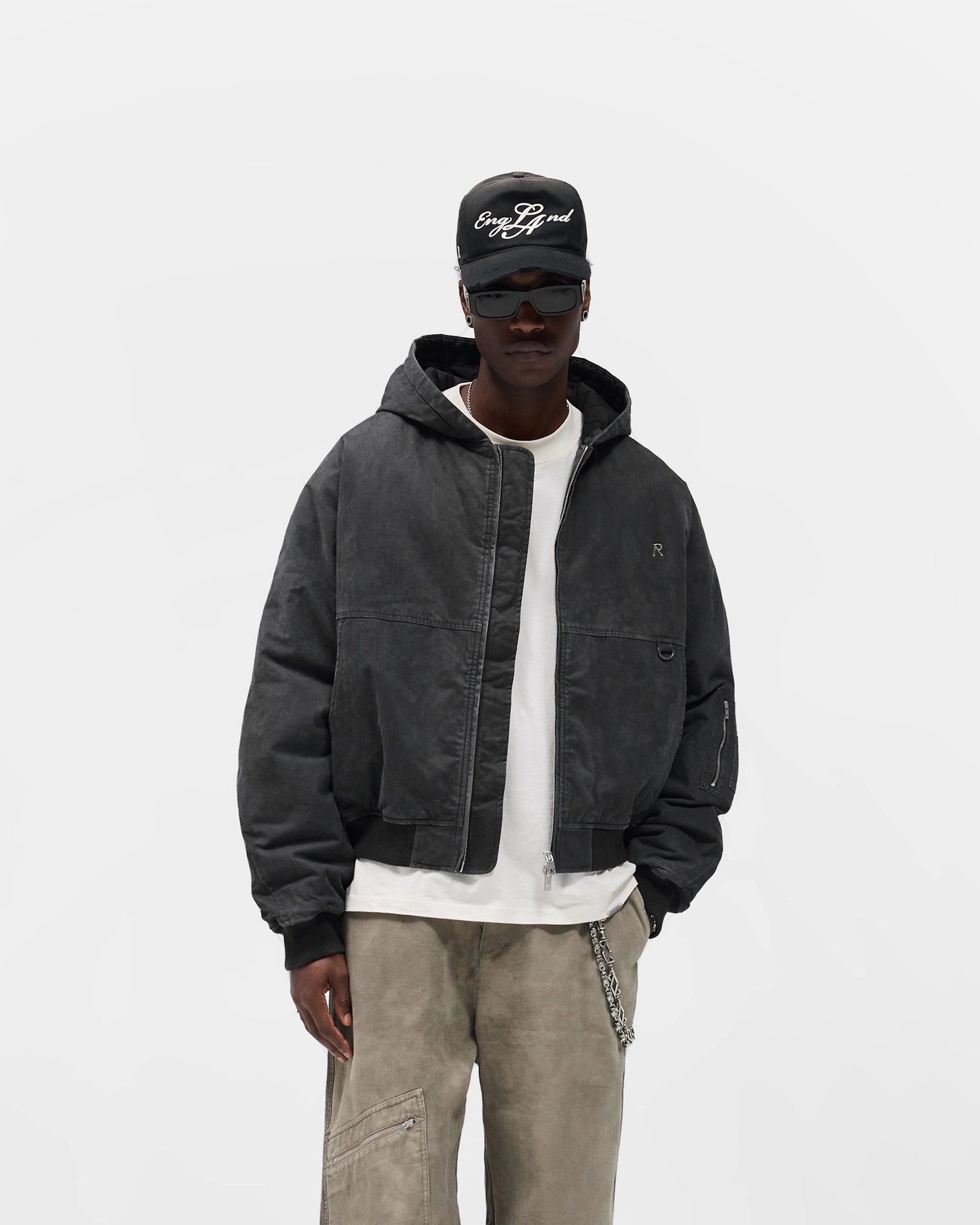 BreathableLining Hooded Bomber - Washed Black