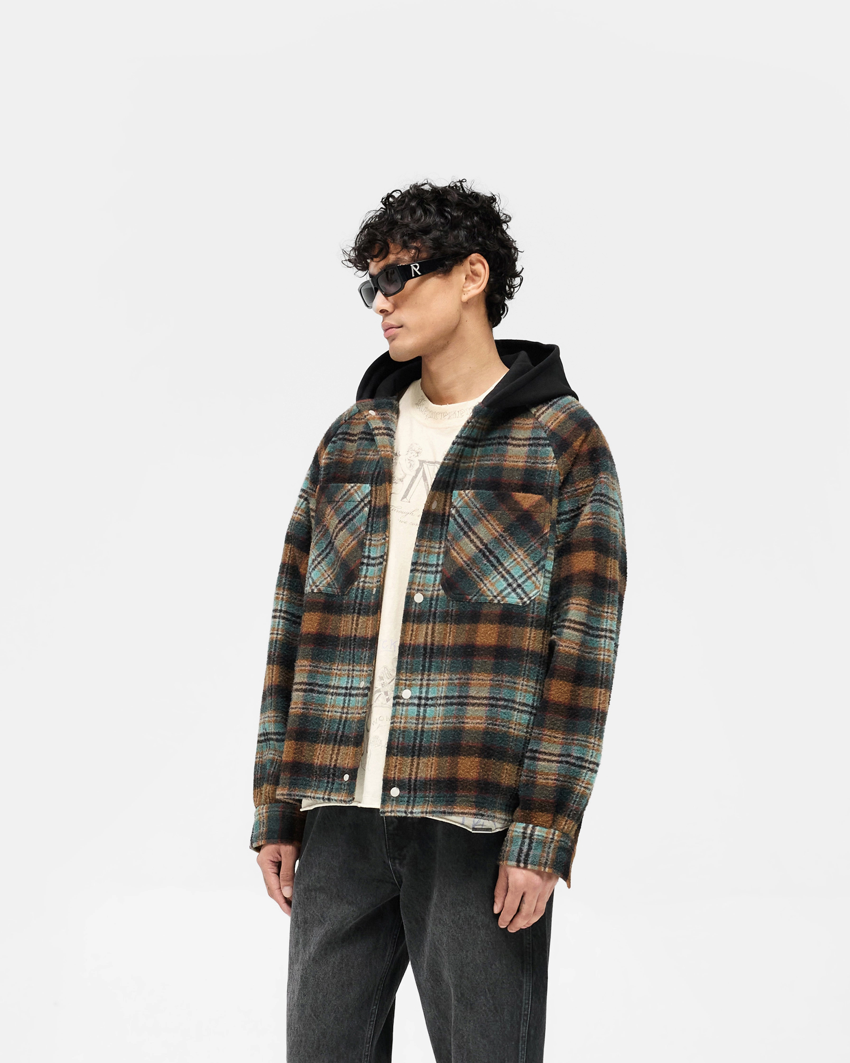 Athletic Cut Hooded Overshirt - Check