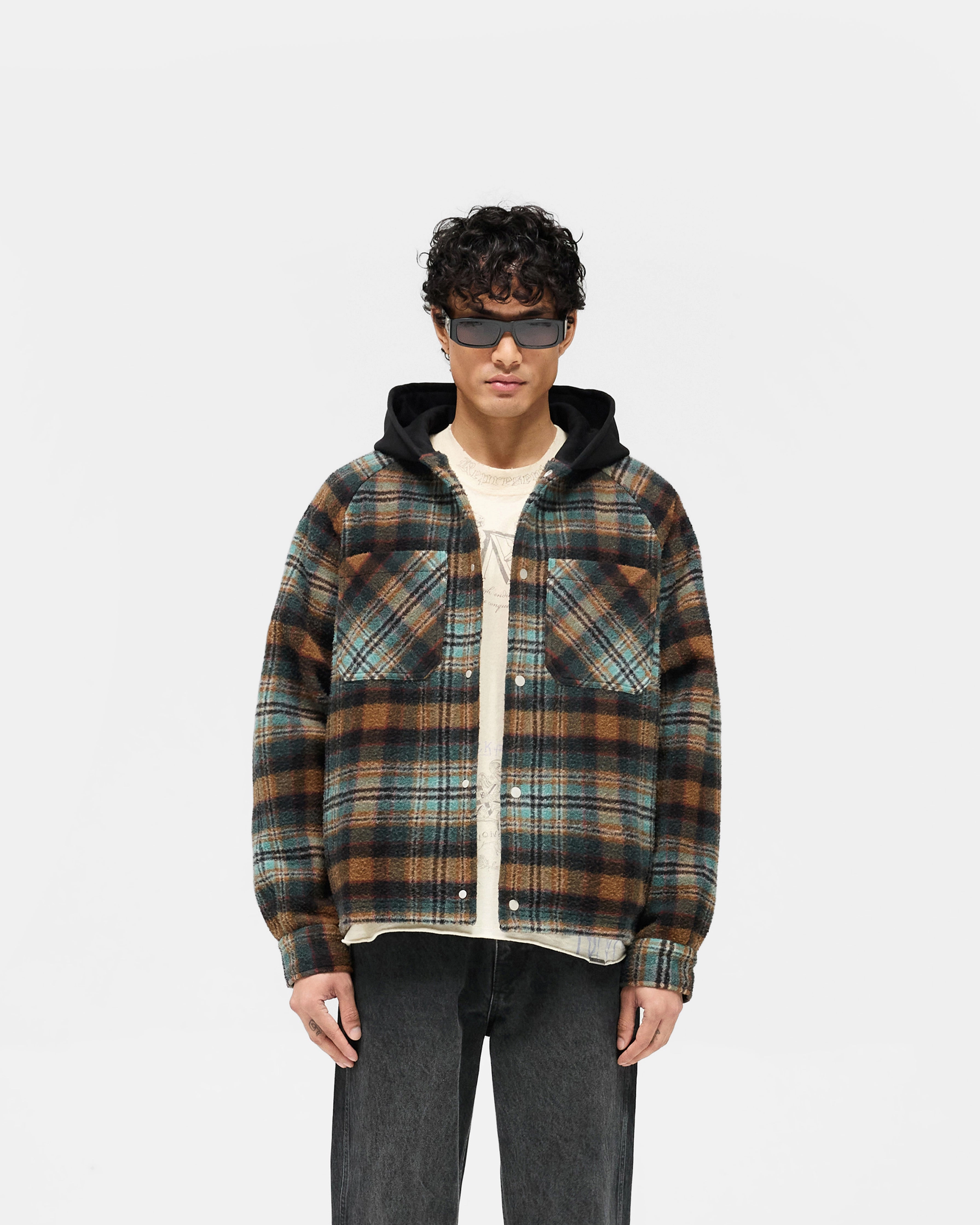 All-Day Wear Animal Print Hooded Overshirt - Check