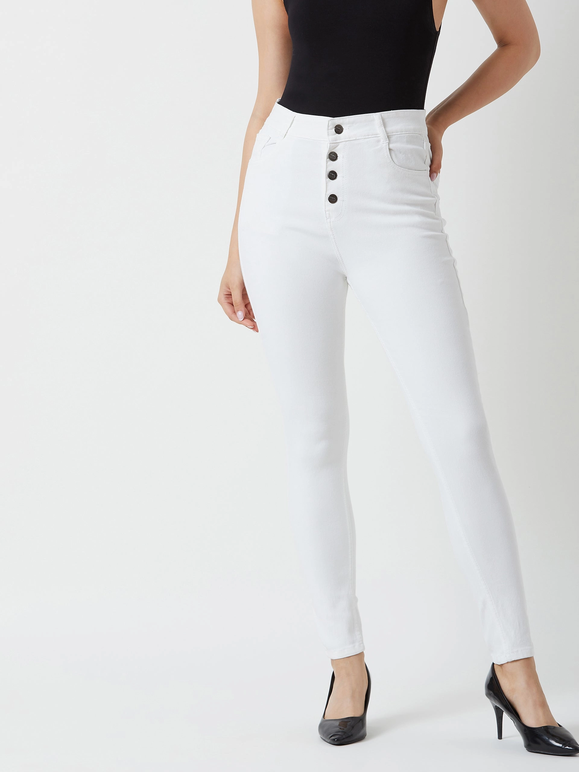 24/7 Comfort White Skinny-Fit High-Rise Stretchable Bleached Denim Jeans Simple Utility