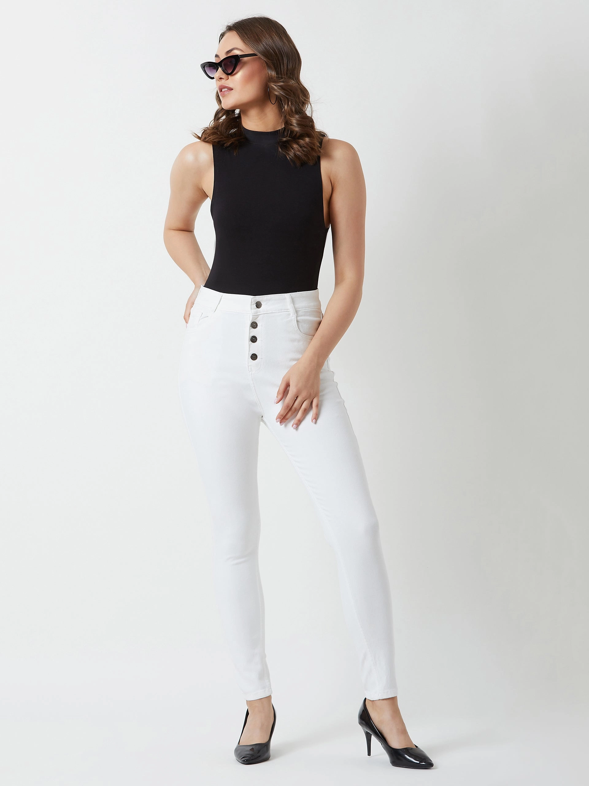 24/7 Comfort White Skinny-Fit High-Rise Stretchable Bleached Denim Jeans Outfit Staple Slim Holiday Vibes Teen Outfit