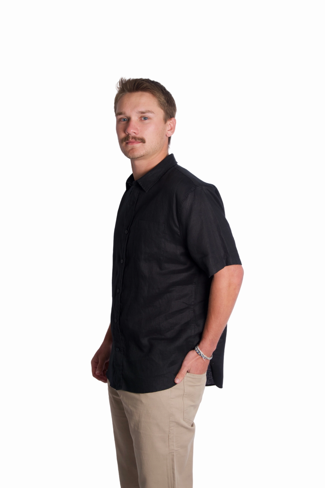 Linen Short Sleeve in Black Fashion Layer Reinforced Elbow Patches
