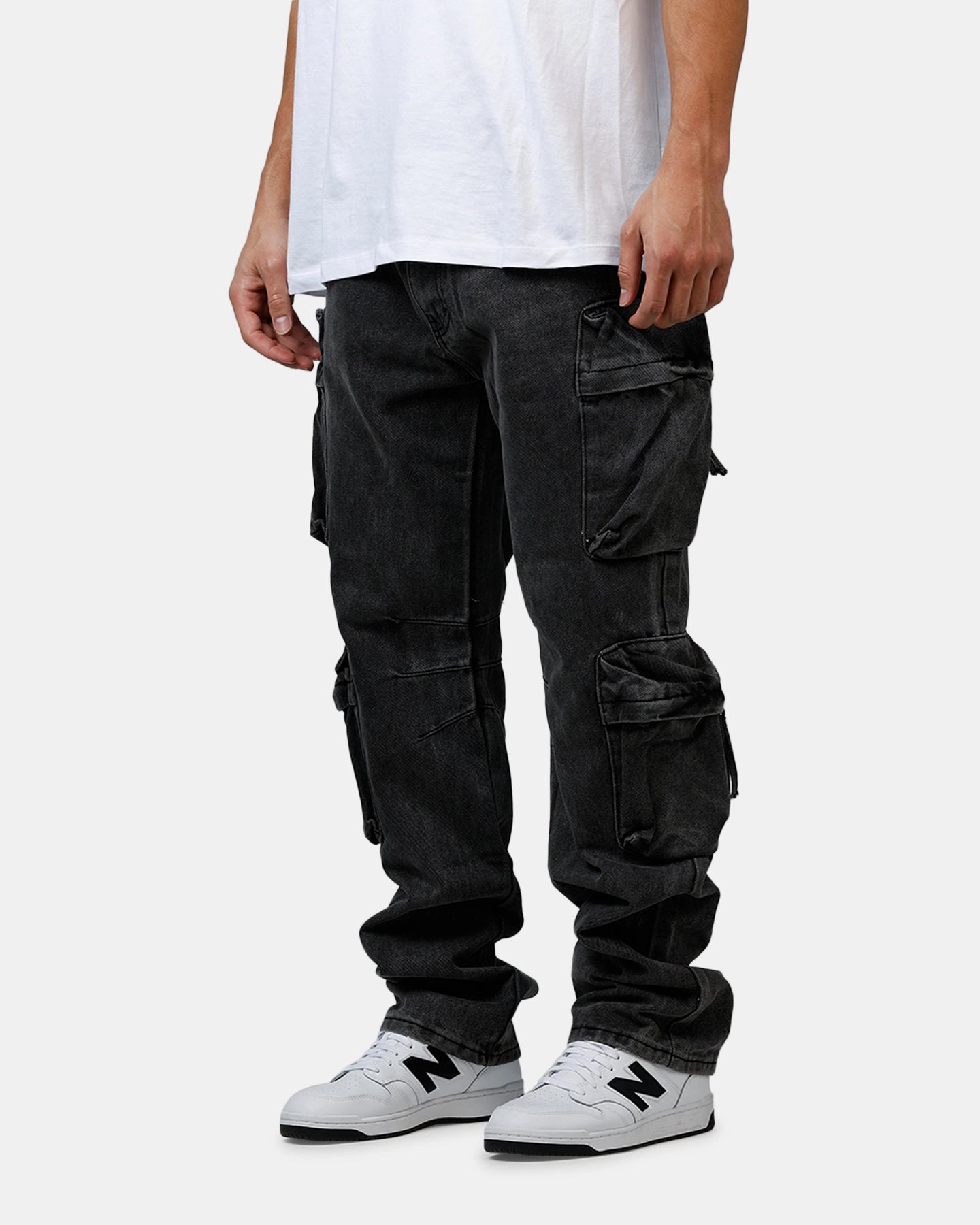 MNML V709 Wide Bellow Cargo Denim Pants Black Perfect Layer FlexibleMobilityDesign