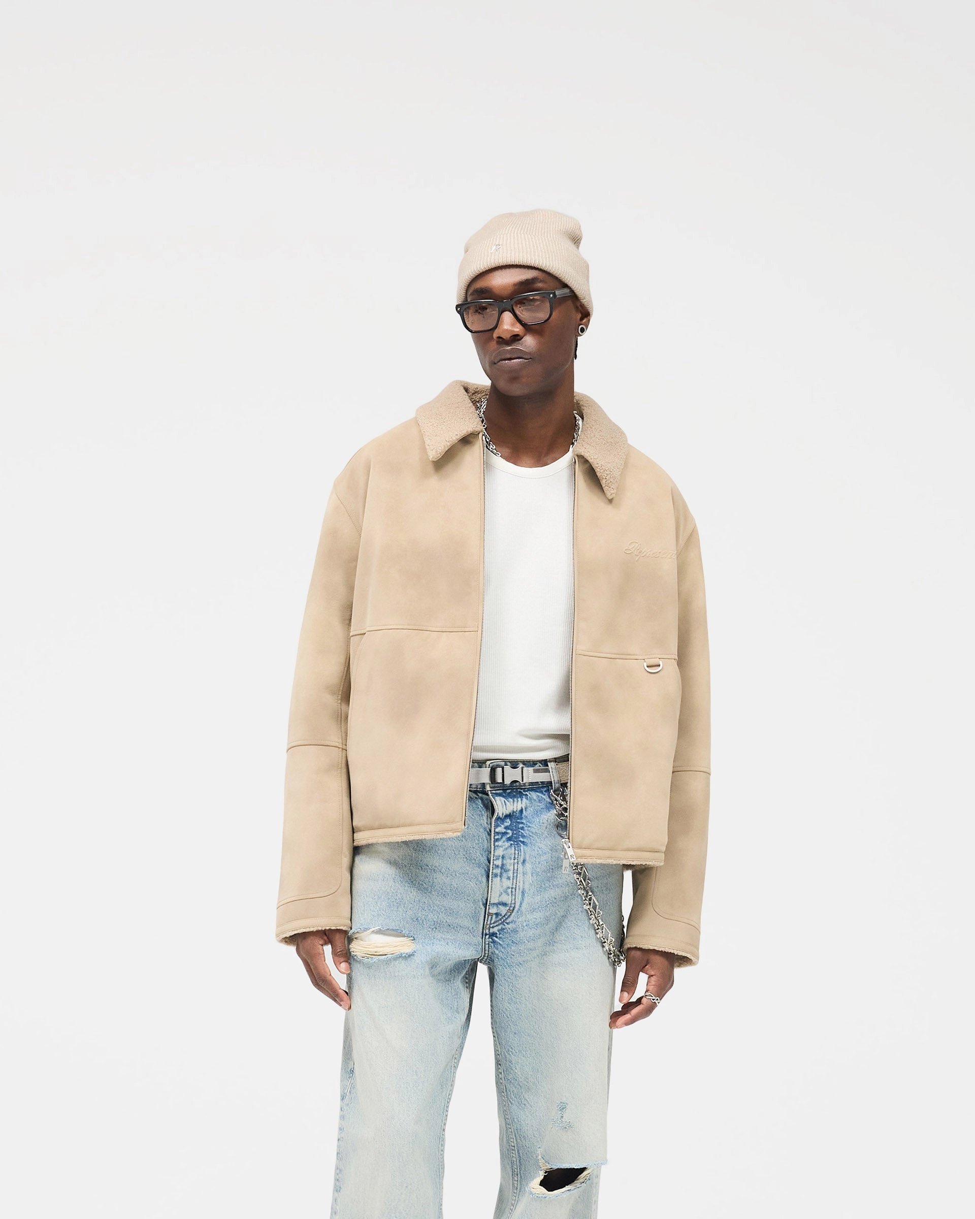 Shearling Jacket - Cafe Quick Release Buckles Fire Retardant Treated Fabric