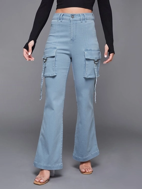 24/7 Comfort Light Blue Bootcut High-Rise Stretchable Denim Jeans Neutral Outfit Piece Subtle Detail